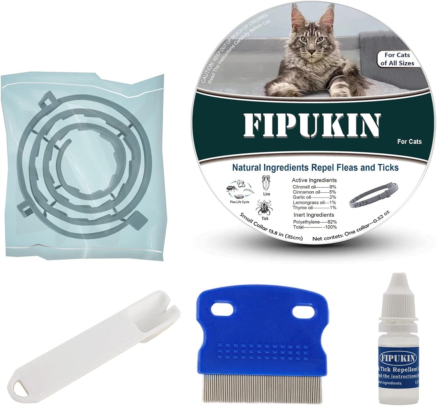 Collar natural y seguro para pulgas y garrapatas para perros pequeños, protección de 8 meses, impermeable, 13.8 pulgadas, talla única, herramienta