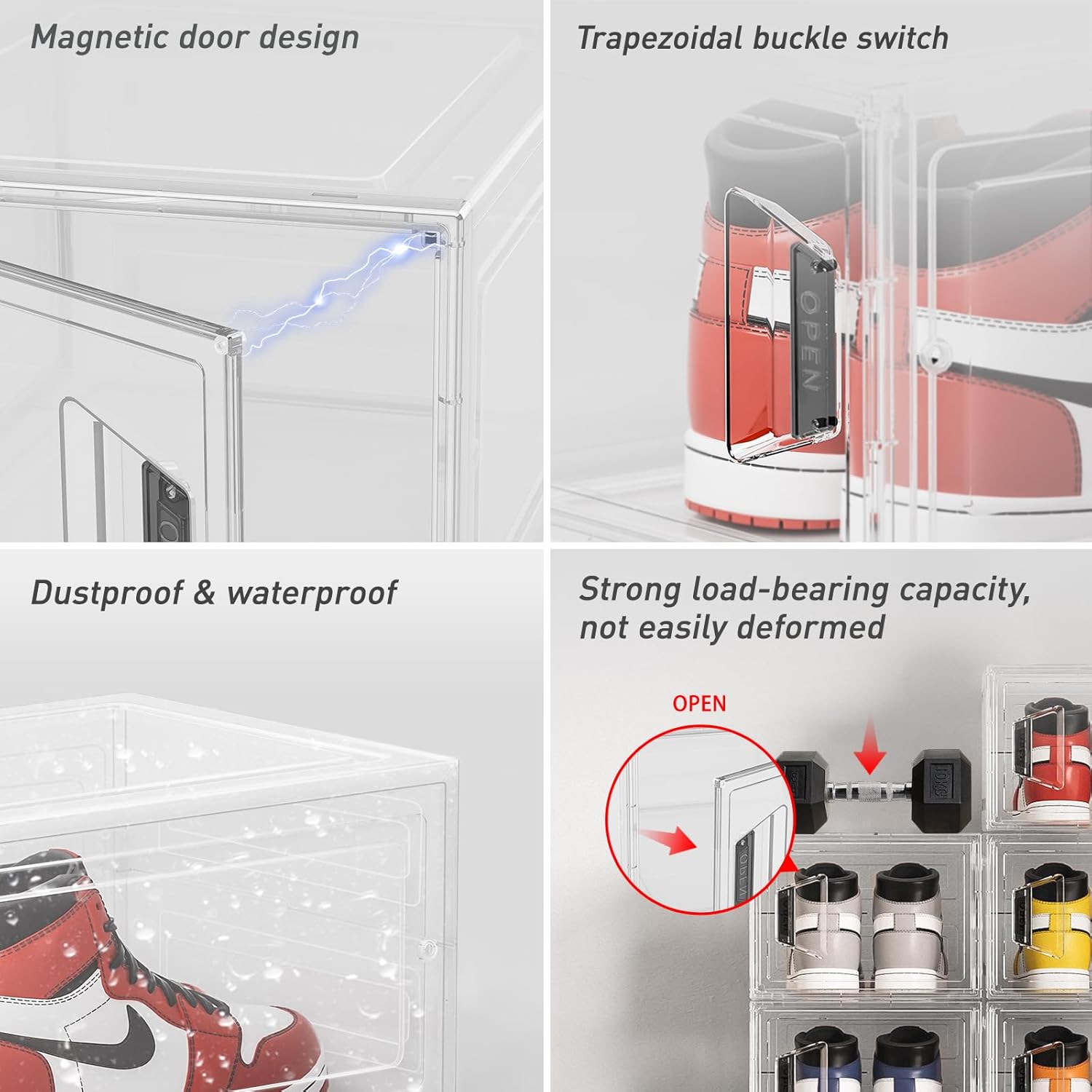 Caja de almacenamiento de zapatos, 8 paquetes de cajas de zapatos de plástico transparente apilables, organizador de zapatos con puerta magnética,