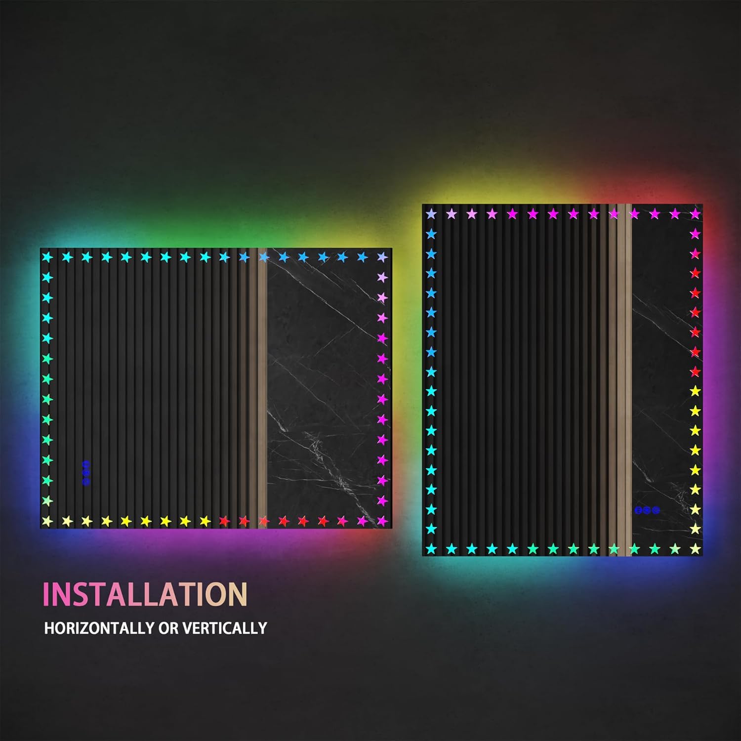 Espejo de baño LED de 40 x 32 pulgadas con luces RGB retroiluminadas antivaho a prueba de roturas, impermeable, regulable, espejo de tocador LED con