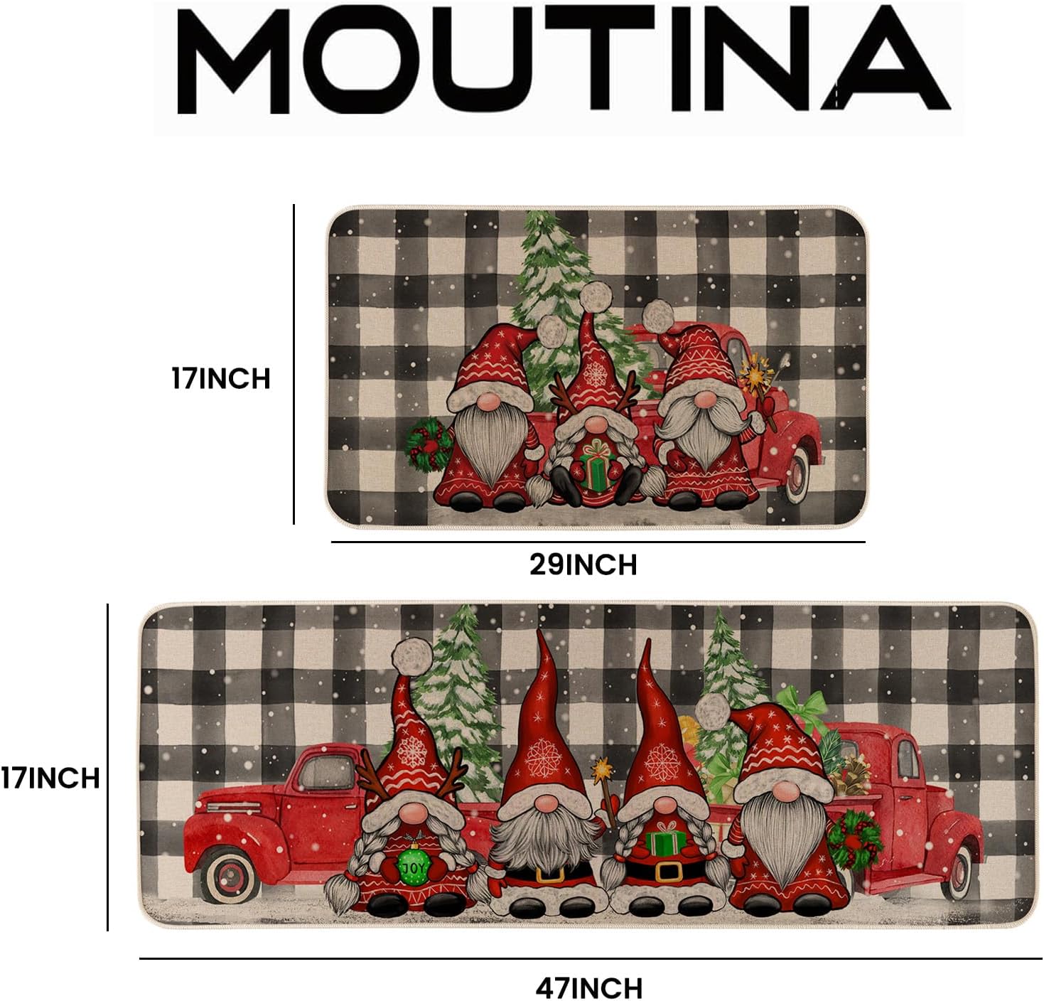 Juego de 2 alfombras de cocina de gnomo de Navidad con diseño de búfalo navideño, tapete de goma antideslizante para puerta de bienvenida para el