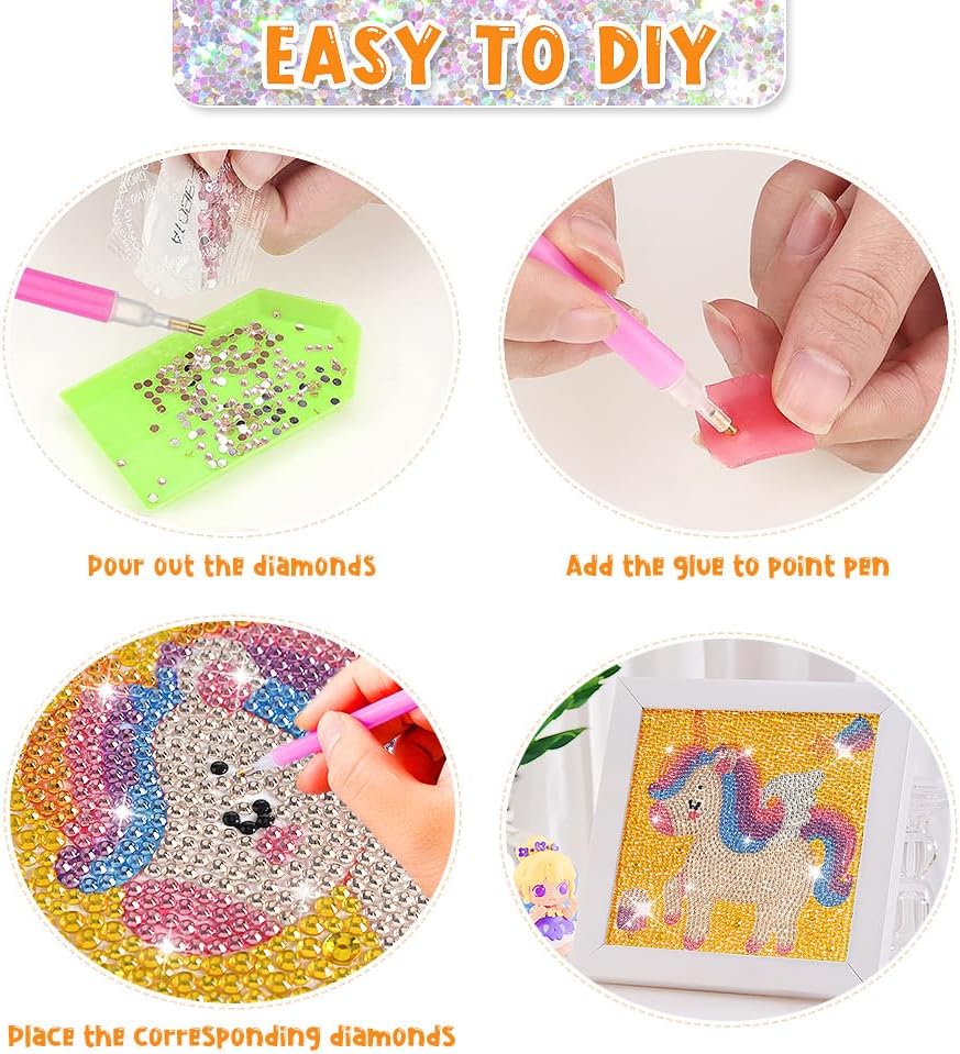 ForPeak Arte de diamantes para niños, artes y manualidades para niños de 8 a 12 años, pintura de gemas de taladro completo de mosaico por números,