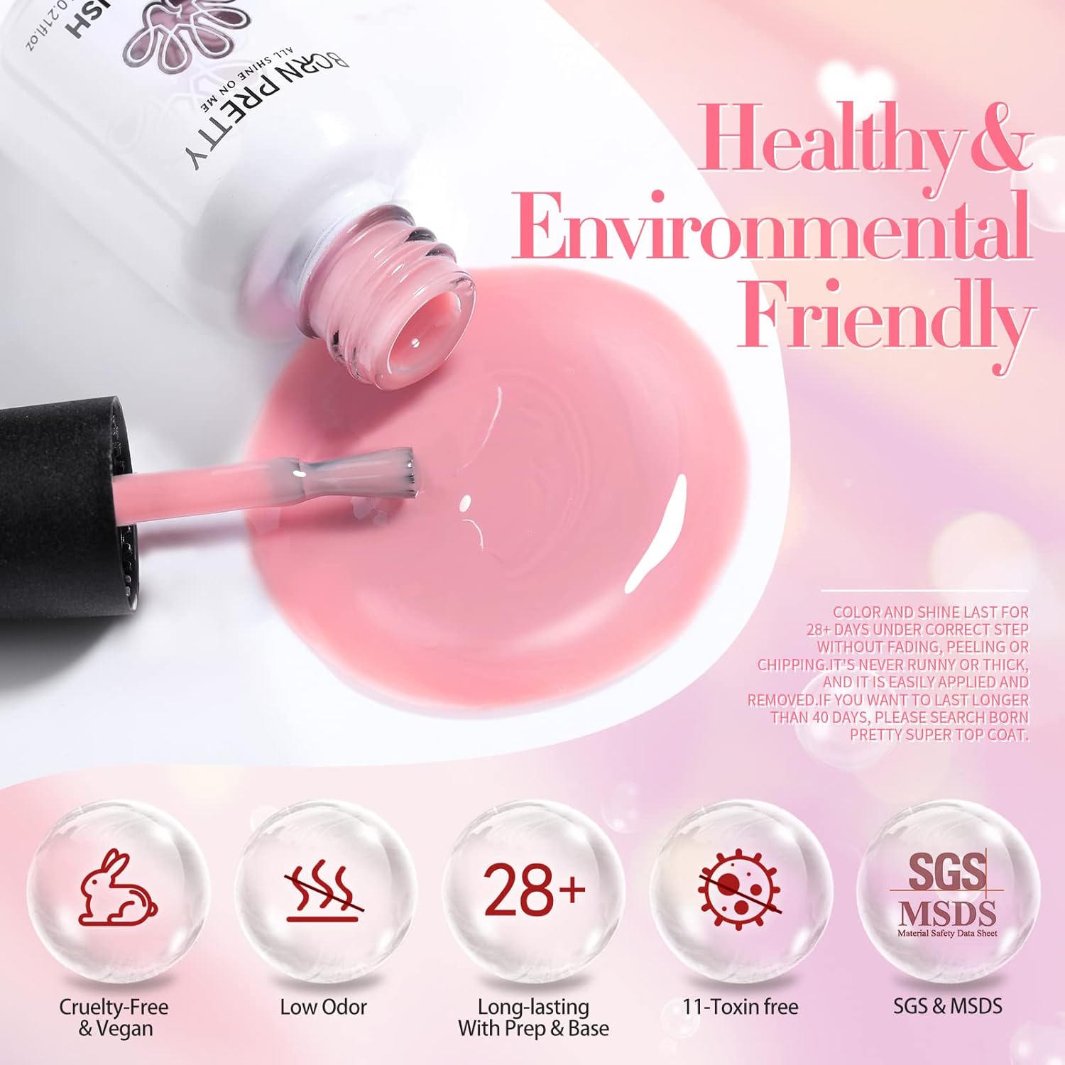 Born Pretty Juego de esmaltes de uñas de gel transparente color rosa nude, esmalte de gel translúcido transparente con capa superior mate brillante