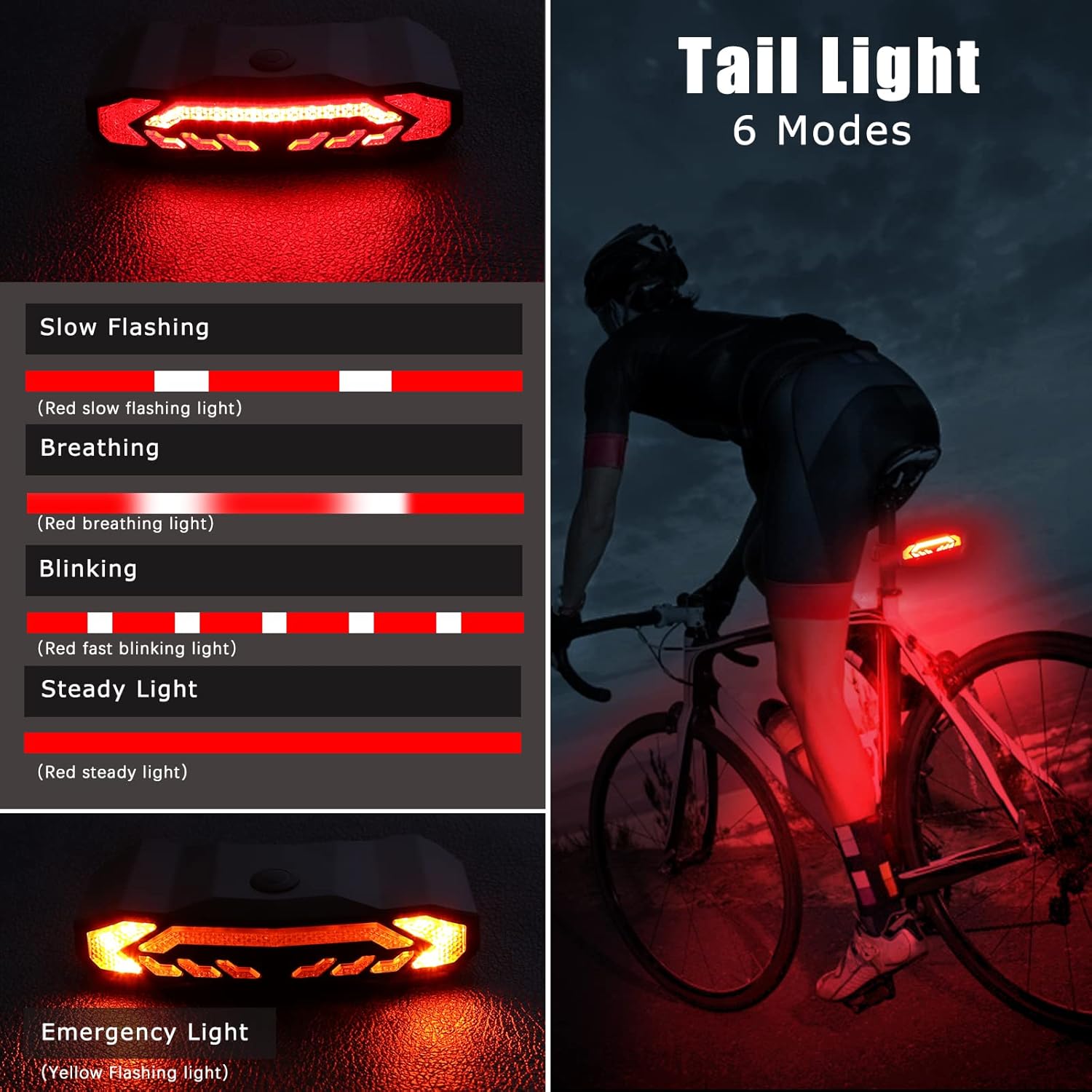 WSDCAM Luz trasera inteligente para bicicleta con señales de giro y luz de freno, bocina de alarma de bicicleta con control remoto, encendidoapagado