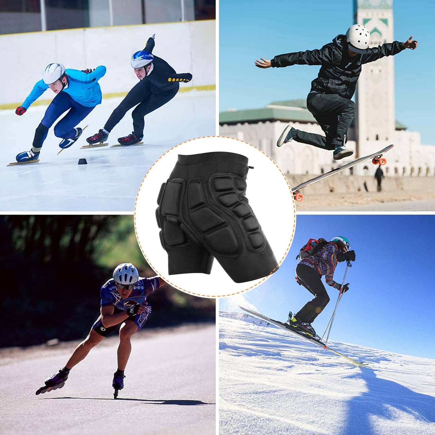 Relaxyee Pantalones cortos acolchados de protección, resistencia a los impactos, ropa deportiva de protección contra impactos al aire libre para