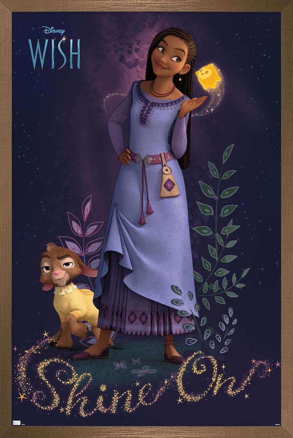 Trends International Disney Wish – Póster de pared Asha, 22.37 x 34.00 pulgadas, versión enmarcada en bronce