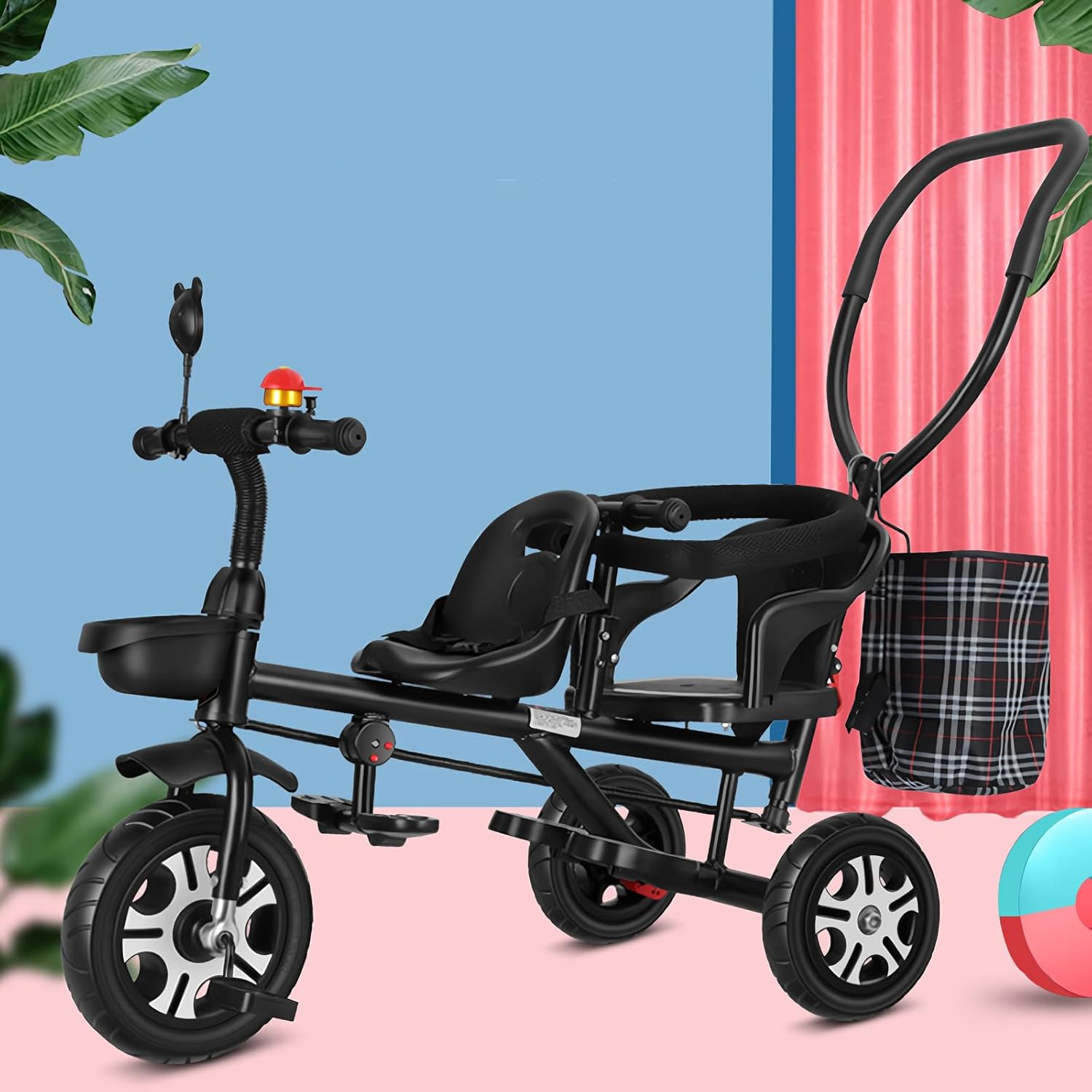 ButxeT Triciclo para niños, 3 en 1, triciclo para niños, con mango de empuje extraíble, con cesta de almacenamiento, arnés de seguridad, regalo de
