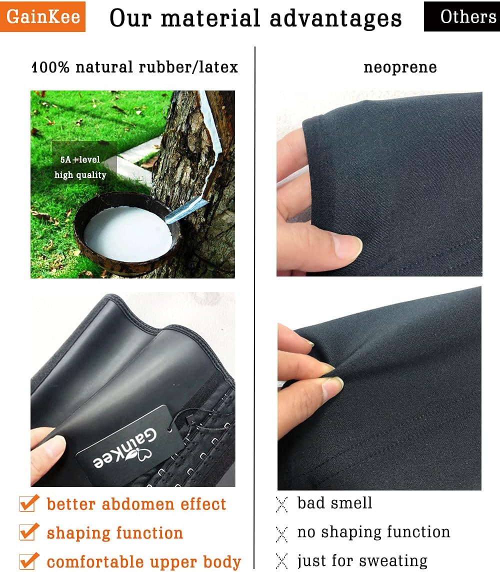 GainKee 100% látex hombres cintura entrenador corsés con hueso de acero sudor cinturón sauna traje para fitness cuerpo shaper