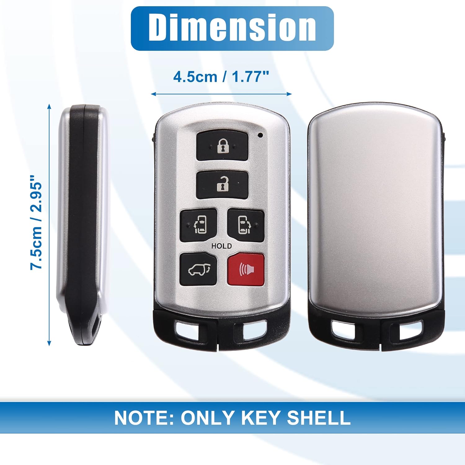 X AUTOHAUX HYQ14ADR – Carcasa para llave de automóvil con 6 botones de control remoto, carcasa de repuesto sin llave, color negro para Toyota Sienna