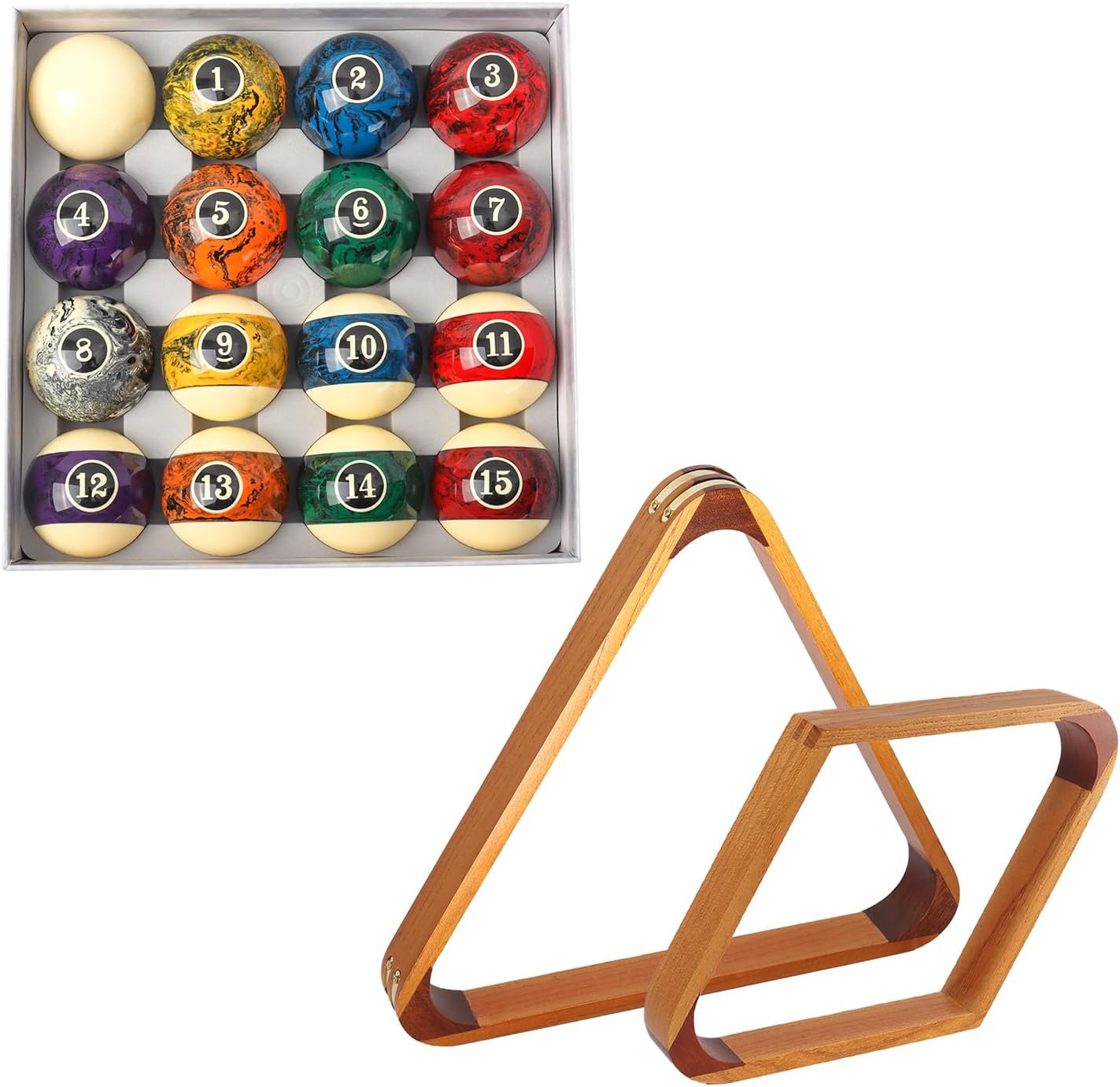 GSE Solid Wood Billiard 8-Ball Triangle & 9-Ball Diamond Pool Ball Racks with 2-14″ Standard Pool Balls, Billiard Balls and Racks Set, Pool Table