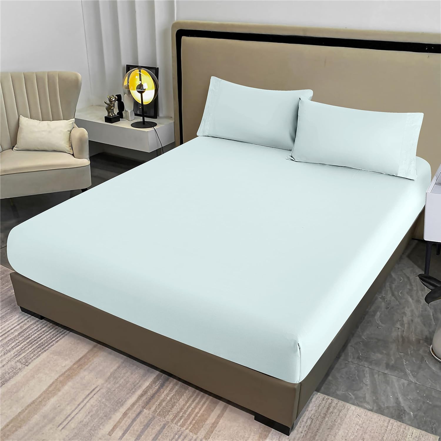 MCO Bedding Queen Bed Sheets Set – Rayon Derived from Bamboo Sheets – Cooling Breathable Bedding Set with 16″ Deep Pocket (4 Pieces, Queen, Sky Blue)