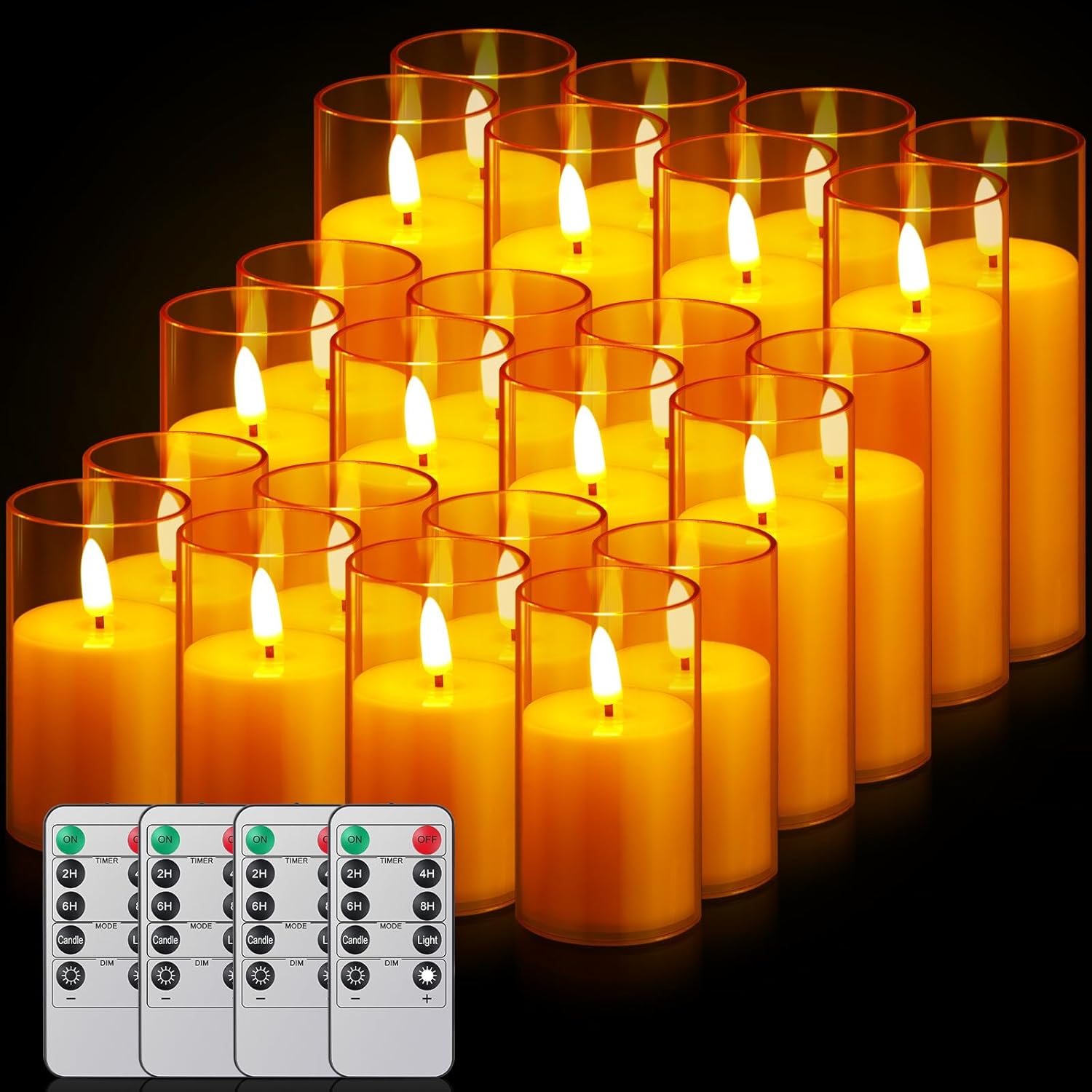 Retisee 24 velas parpadeantes sin llama, velas LED de pilar con 10 controles remotos que funcionan con pilas para exteriores e interiores, velas