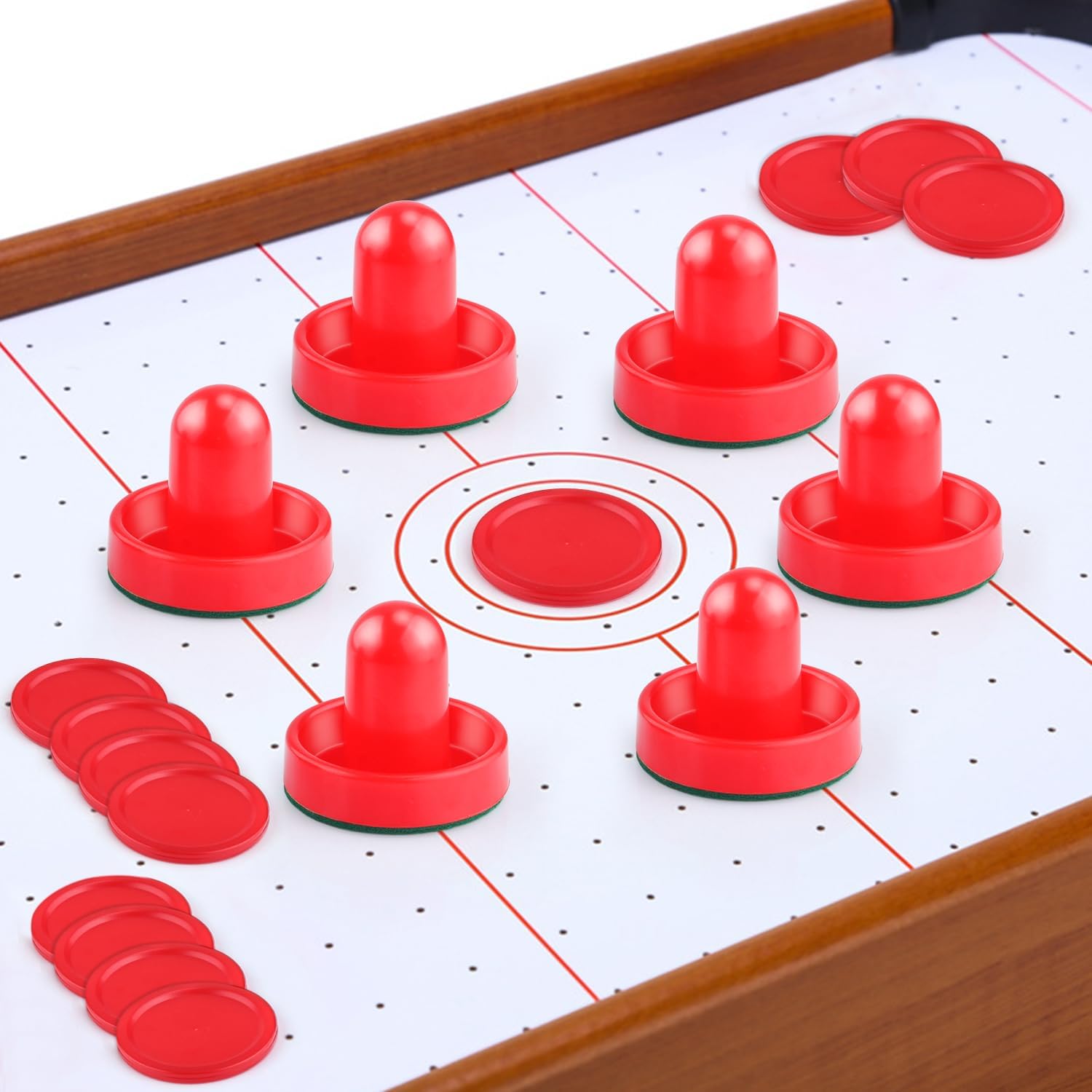3 juegos de mini discos y paletas de hockey de aire de 2.362 in, empujadores de hockey de aire, paletas, paletas, accesorios de repuesto rojos para