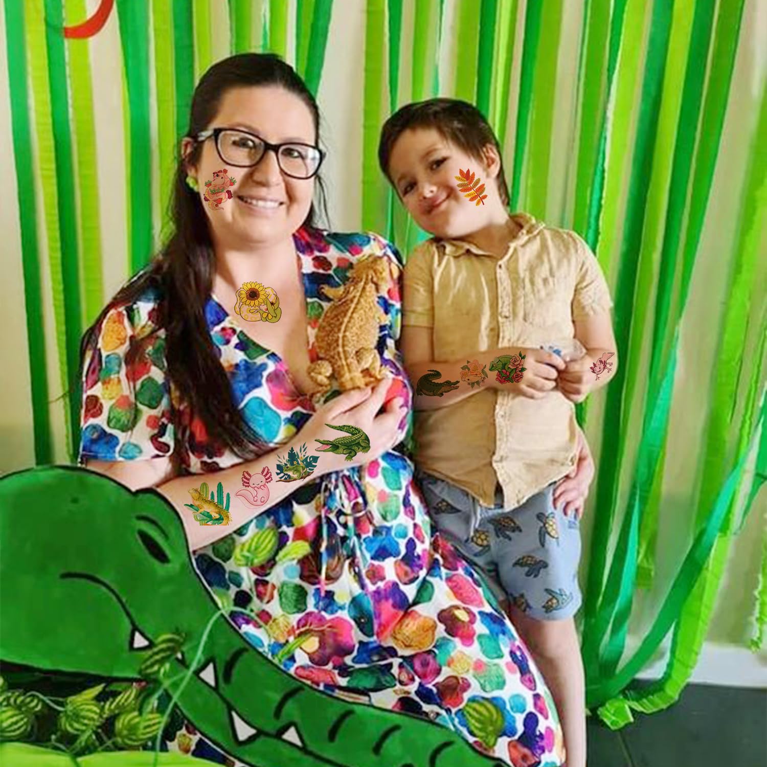 144 calcomanías de reptiles para fiestas de reptiles, tatuajes temporales de cocodrilo, lagarto, lagarto, gecko, serpiente, tortuga, tatuajes para