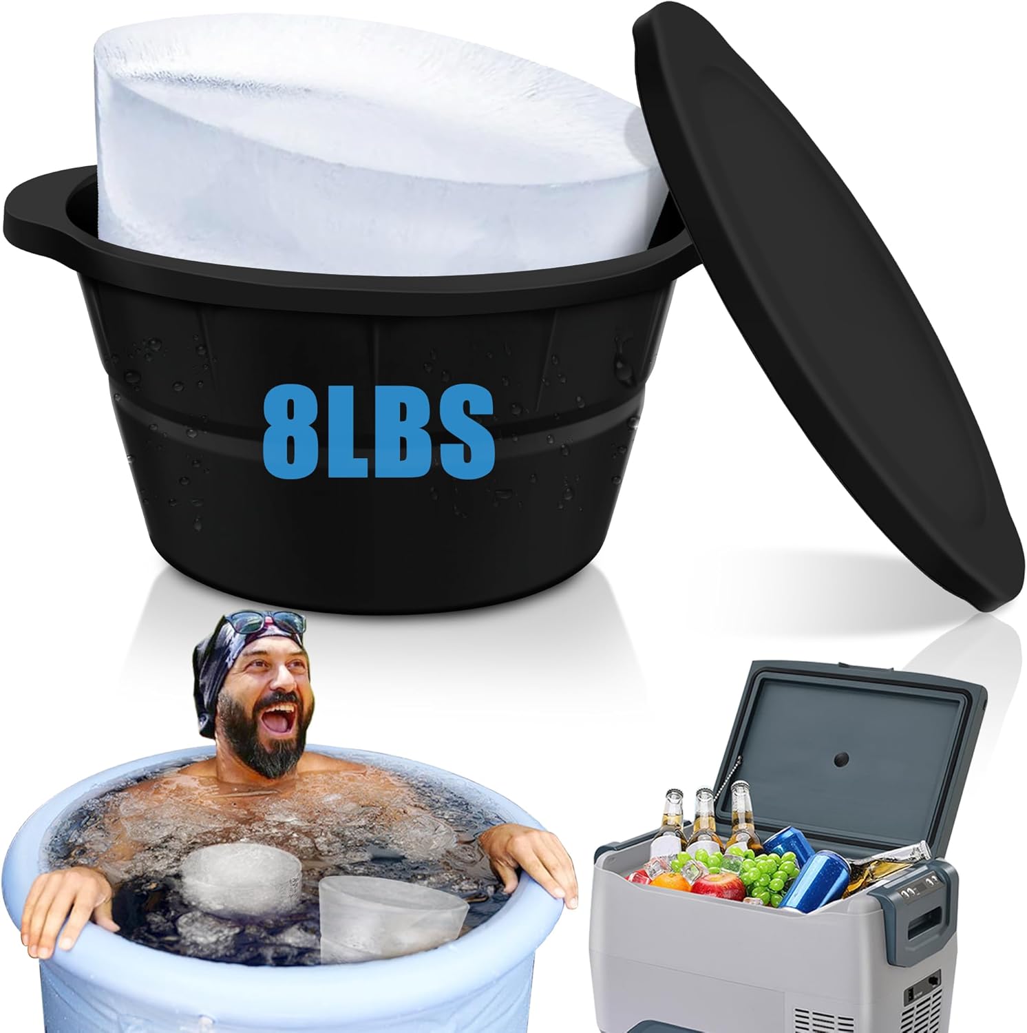 YUBIRD Molde de bloque de hielo extra grande, moldes de silicona para cubitos de hielo con tapa para enfriador de baño de hielo, cubo de hielo