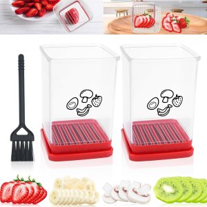 Paquete de 2 rebanadoras de taza rápida con placa de empuje, cortador de frutas, fresa y plátano, cortador de huevos, herramienta de cortador de Paquete de 2 rebanadoras de taza rápida con placa de empuje, cortador de frutas, fresa y plátano, cortador de huevos, herramienta de cortador de