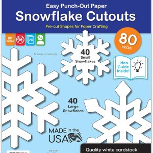 80 piezas de recortes de papel de copo de nieve con guía IDEA, tarjeta de 2 lados fabricada en Estados Unidos, copos de nieve blancos para tablones 80 piezas de recortes de papel de copo de nieve con guía IDEA, tarjeta de 2 lados fabricada en Estados Unidos, copos de nieve blancos para tablones