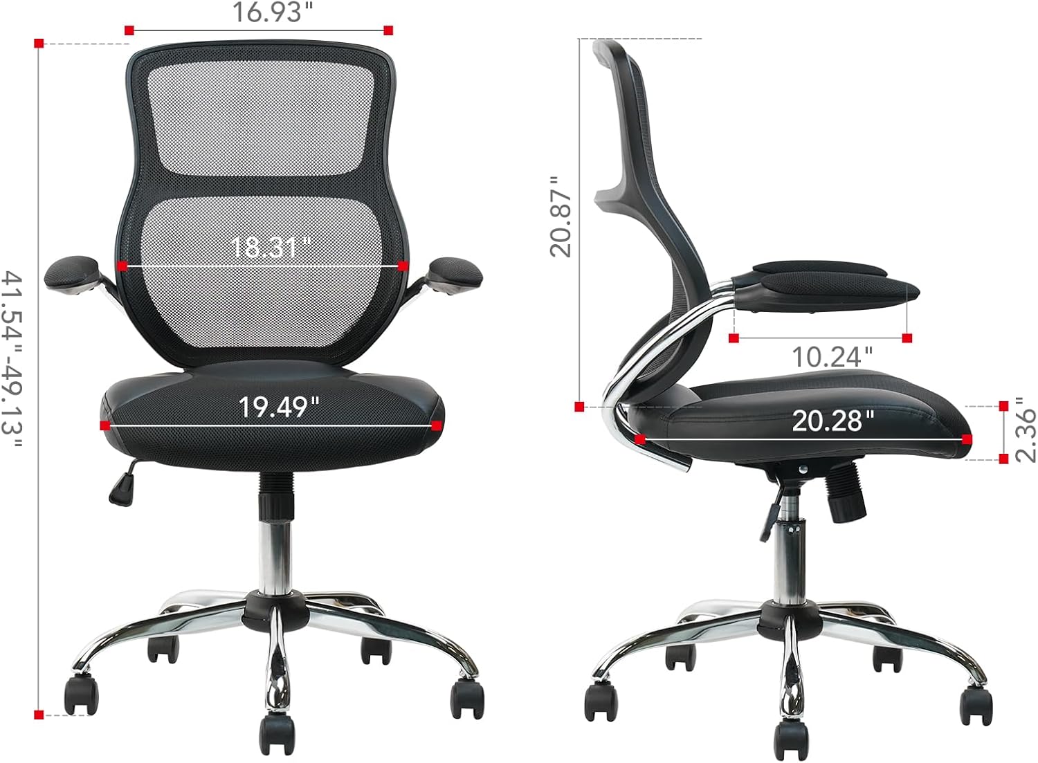 CLATINA Silla de oficina con respaldo medio, silla de trabajo de malla con soporte lumbar y reposabrazos de malla, silla de escritorio para