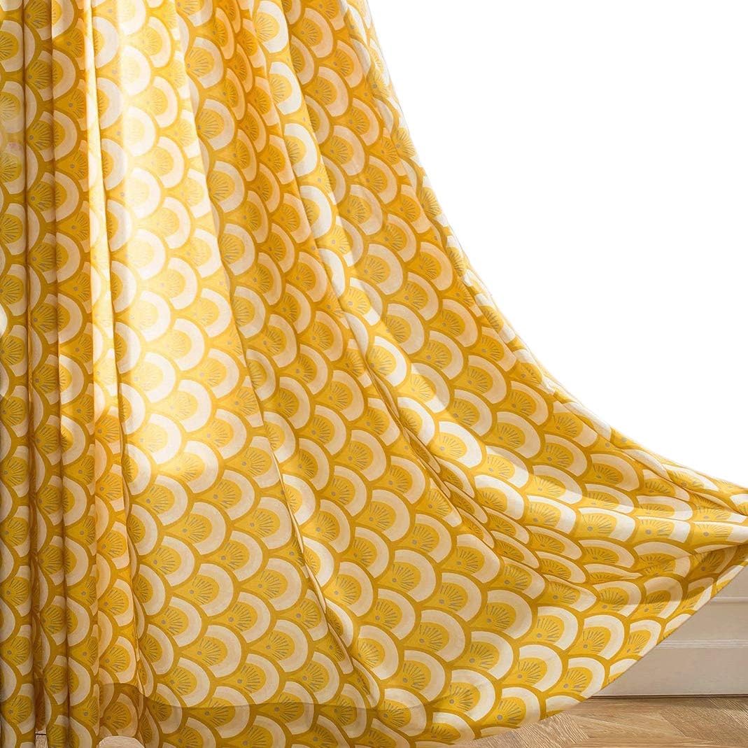 VOGOL Cortinas de ventana con ojales para dormitorio y sala de estar, juego de 2 paneles, 52 x 96 pulgadas, cortinas bohemias blancas y amarillas