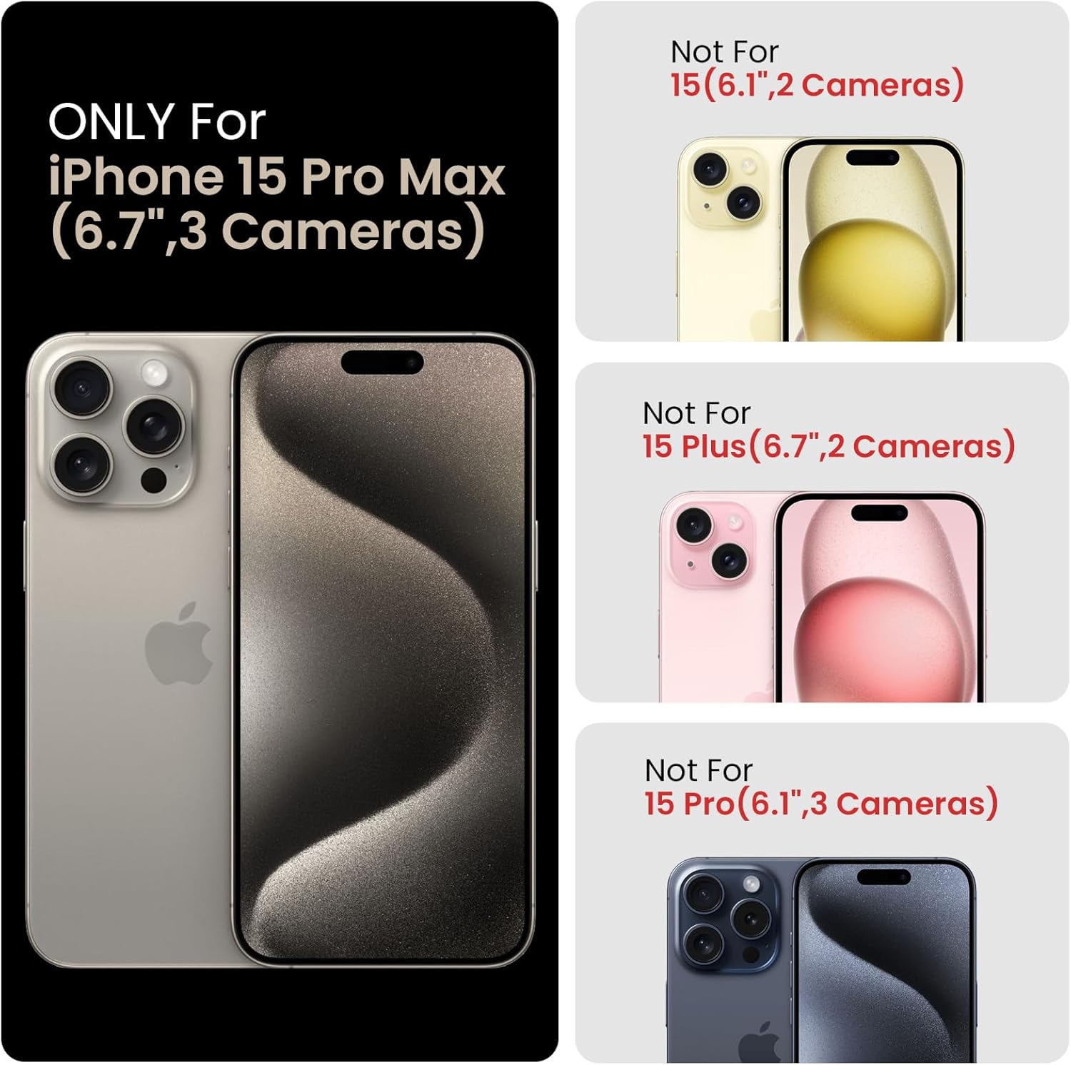 FireNova Funda diseñada para iPhone 15 Pro Max, funda de silicona mejorada protección de cámara para iPhone 15 ProMax con 2 protectores de pantalla,