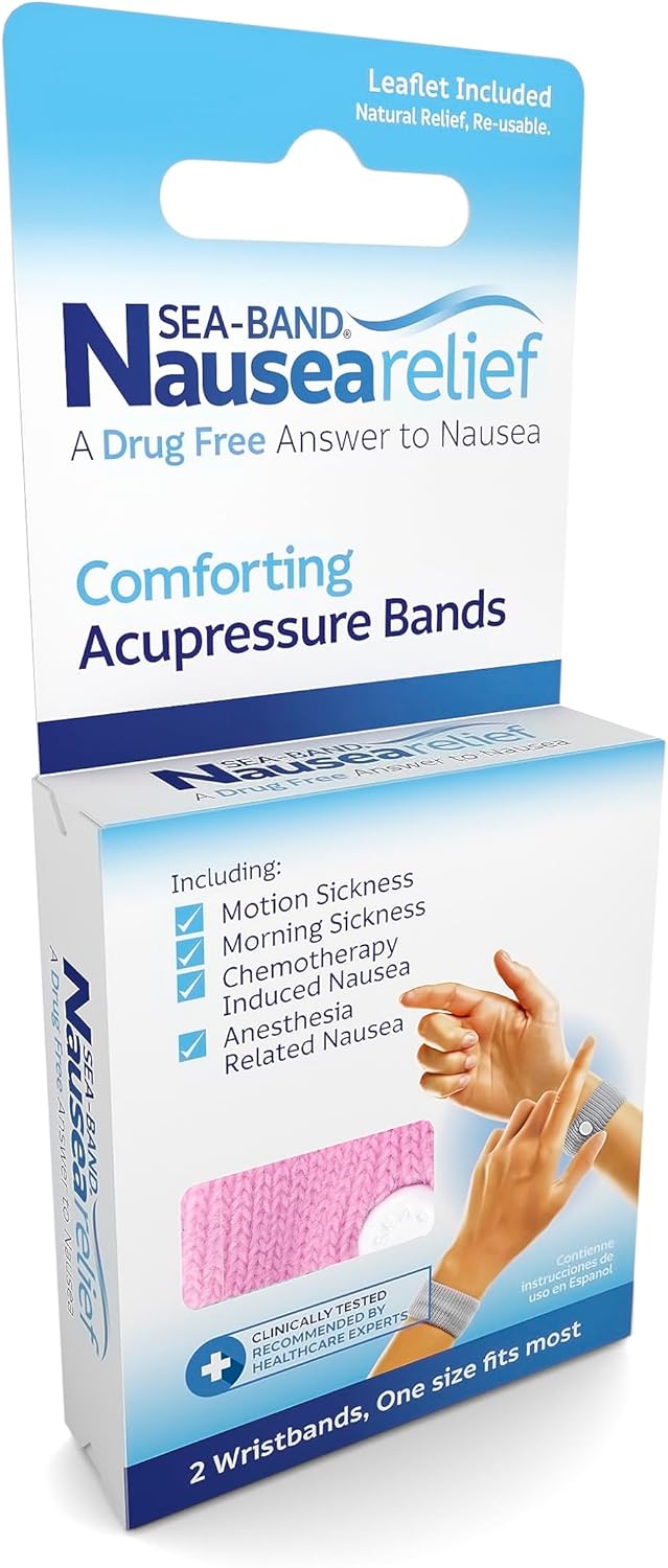 Sea-Band Pulsera de acupresión antináuseas para movimiento y mareos matutinos – 1 par rosa