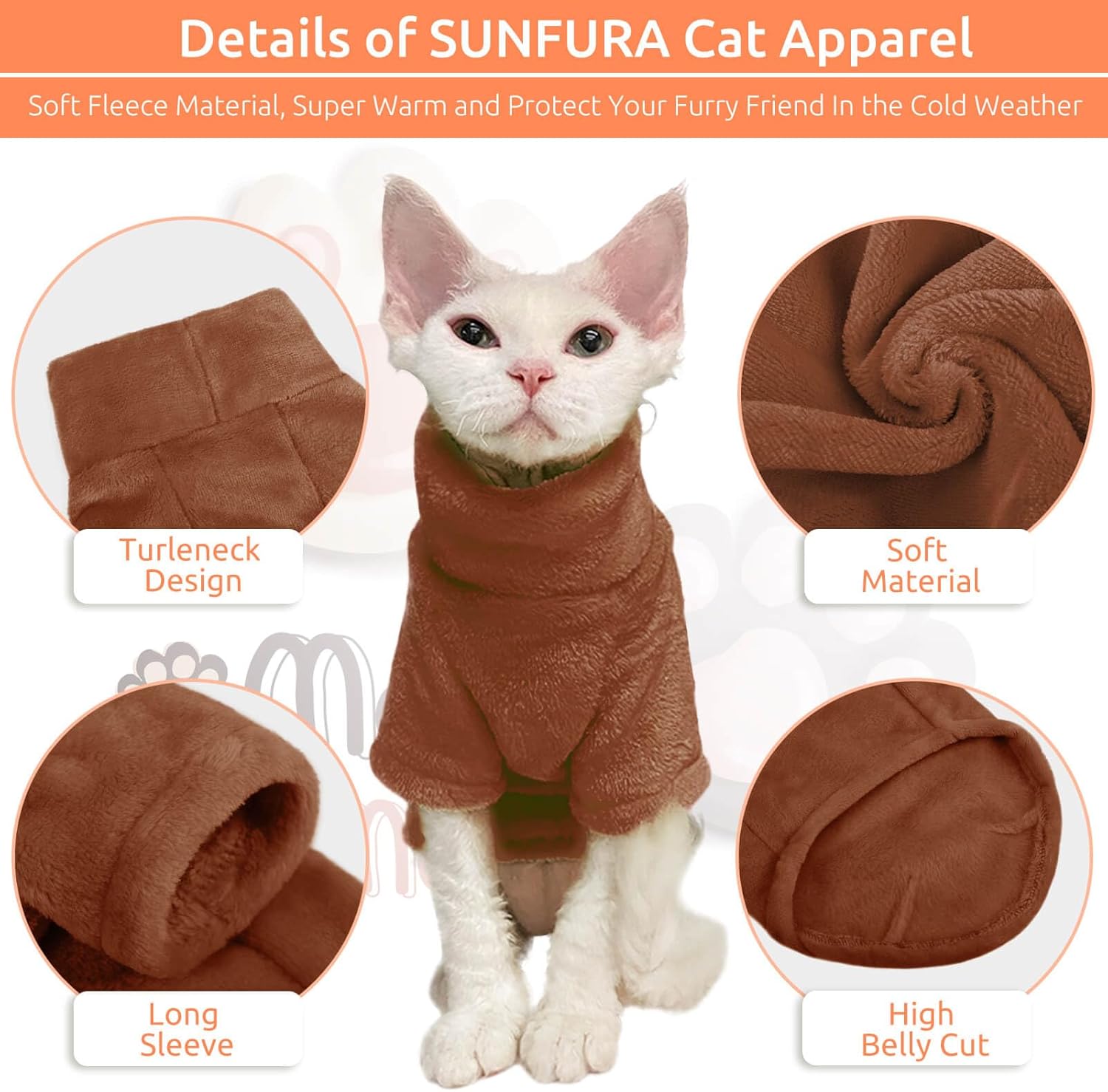 SUNFURA Abrigo de cuello alto para gato, chaleco de forro polar de invierno para gato, pijama suave y acogedora con mangas para cachorros y gatos,