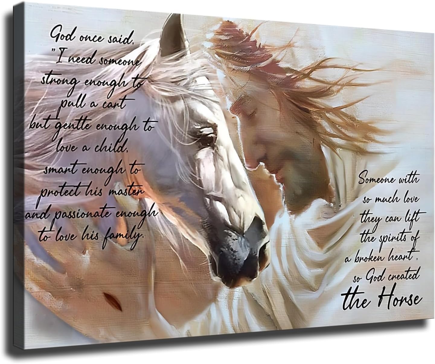 Póster con texto en inglés So God Created the Horse para decoración de pared del hogar, paisaje de Jesús, cristiano, religioso, lienzo impreso en