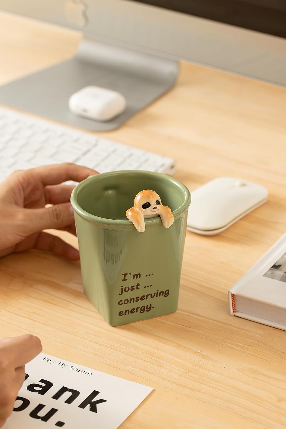 DIHOclub Taza de cerámica divertida en 3D de perezoso para mujeres y hombres, regalo para mejores amigos y compañeros de trabajo (verde claro)