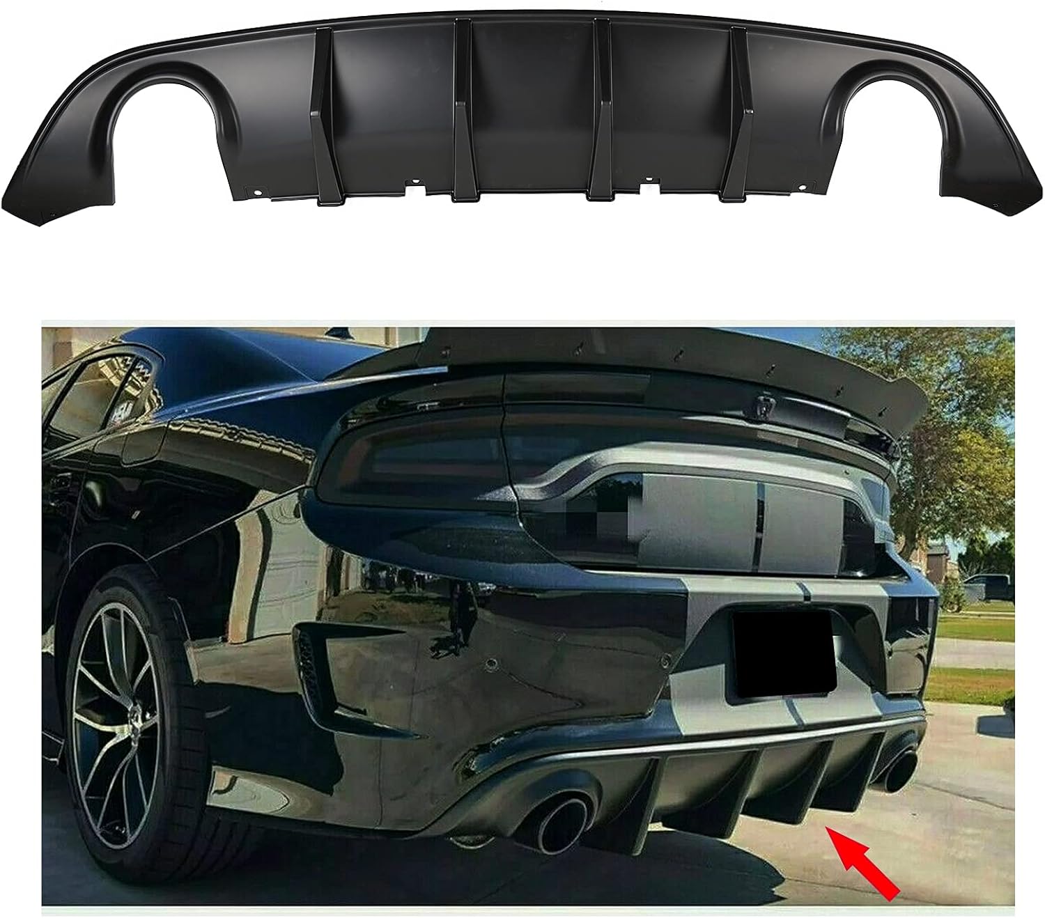 ZXMT Compatible con 2015-2022 para Dodge Charger SRT difusor de parachoques trasero, OE Ikon estilo PP Spoiler Splitter Valance barbilla difusor