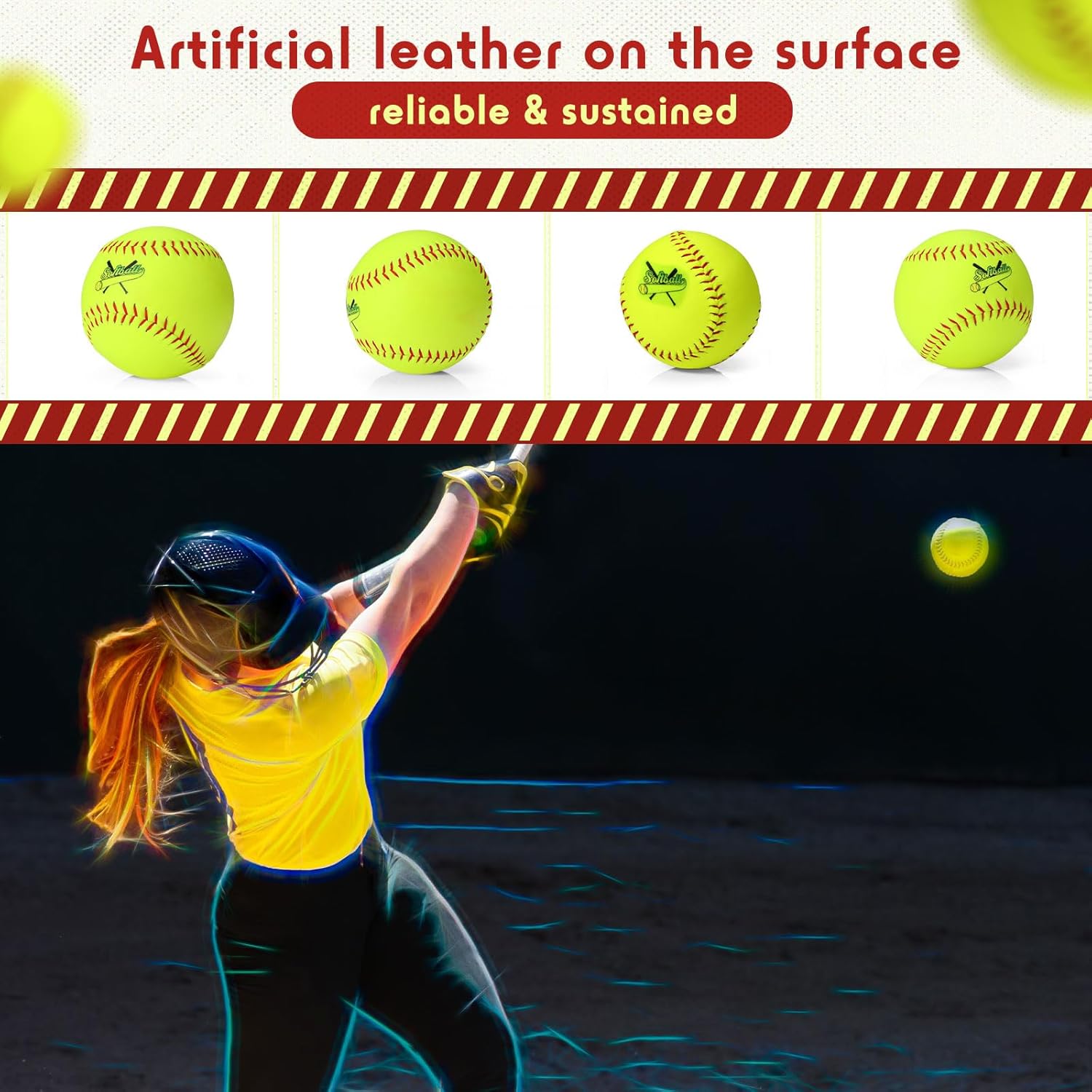 Paquete de 12 pelotas de sóftbol de práctica deportiva amarillas de 12 pulgadas, tamaño y peso oficiales, softball de lanzamiento lento con 1 bolsa