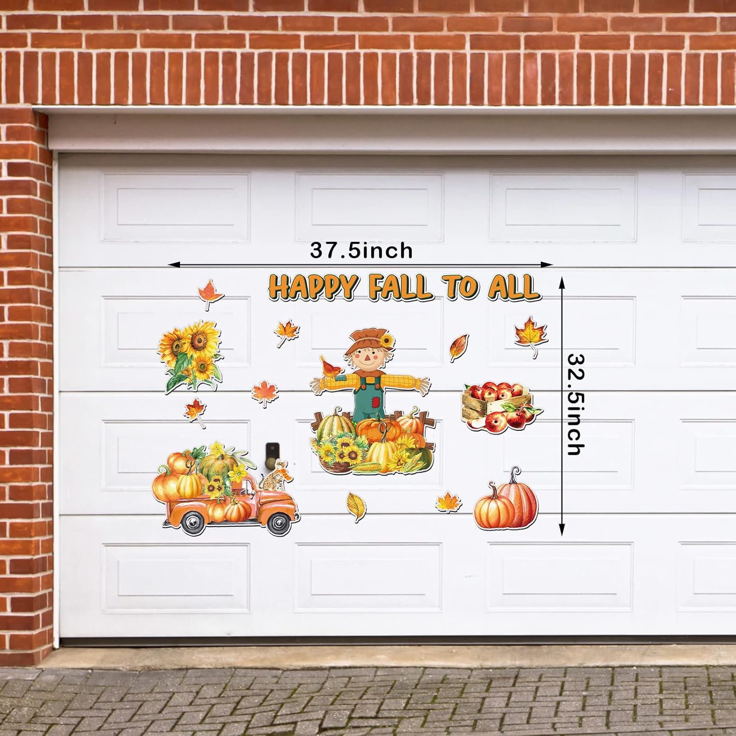 Peryiter 17 imanes de otoño para decoración de puerta de garaje, imanes de otoño con hojas de espantapájaros, girasoles, camiones, calabazas,