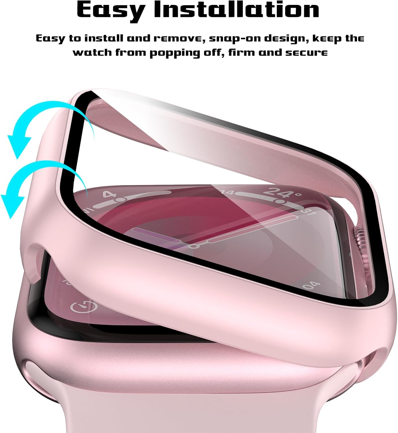 EWUONU – Juego de 2 fundas rígidas de policarbonato para Apple Watch Series 9 Series 87 de 1.772 pulgadas, protector de pantalla de vidrio templado,