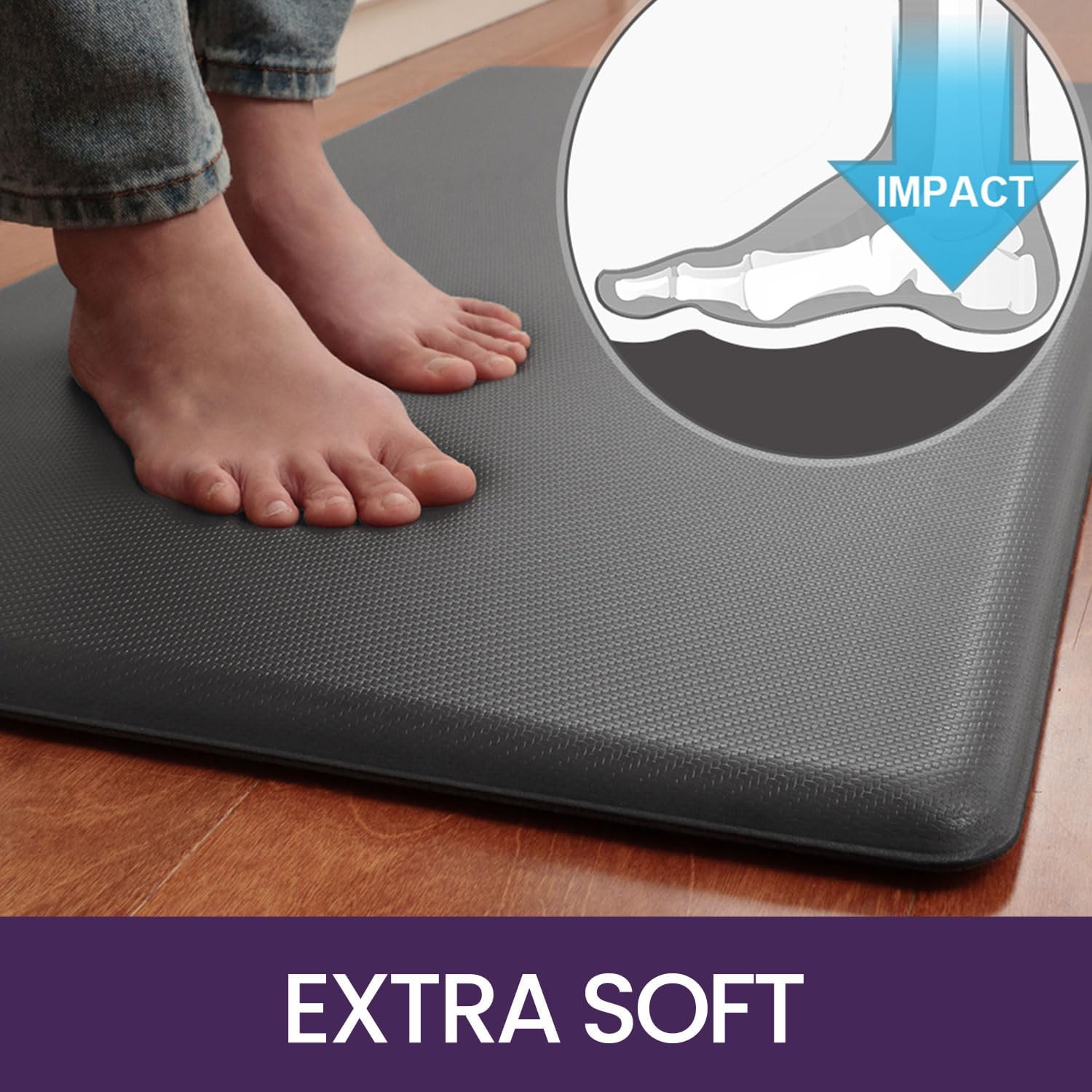DEXI Anti Fatigue Kitchen Mat, 34 Inch Thick, Stain Resistant, Padded Cushioned Floor Comfort Mat for Home, Garage and Office Standing Desk,