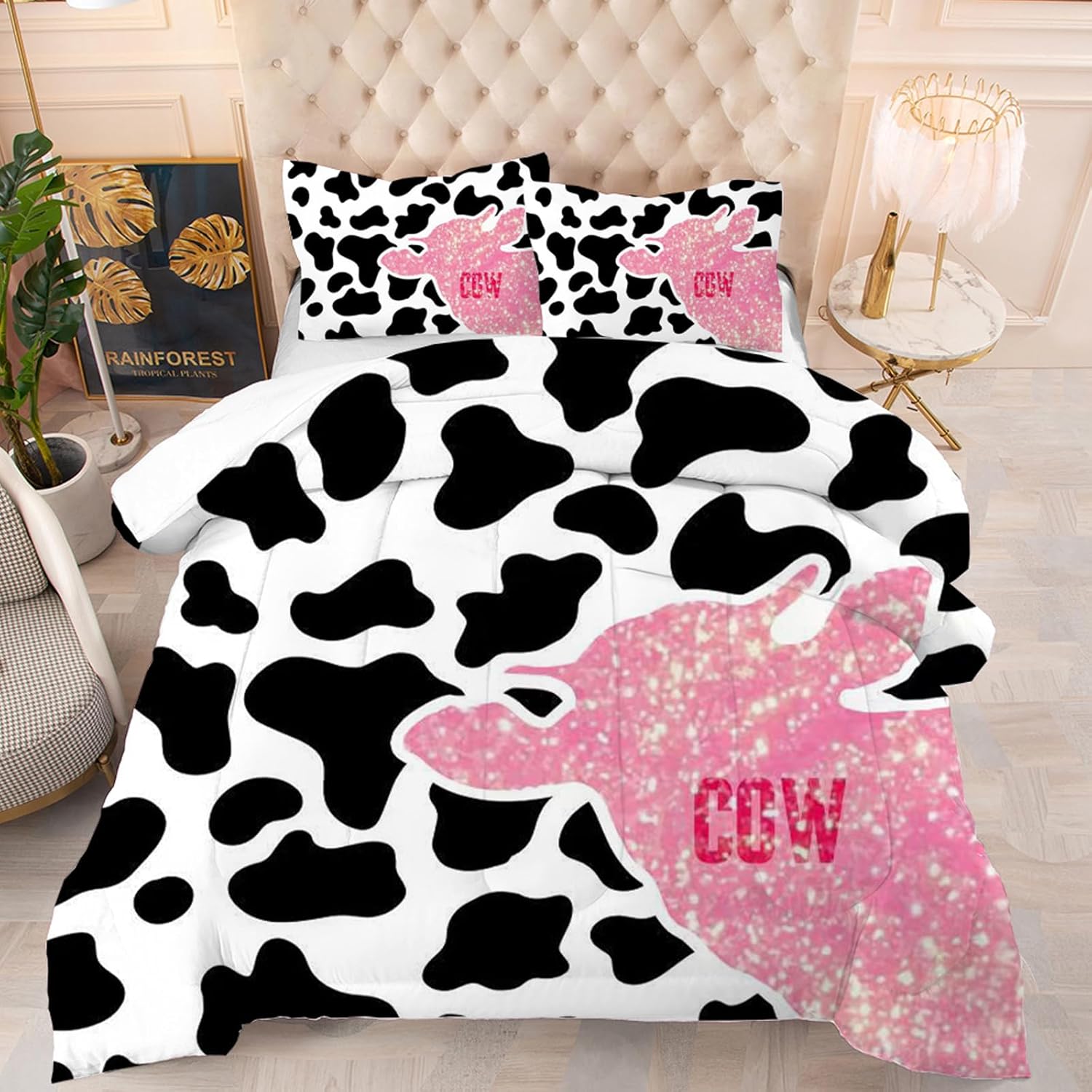 Juego de ropa de cama con estampado de vaca, juego de edredón de 2 piezas con 1 edredón y 1 funda de almohada para niñas, niños, adolescentes y