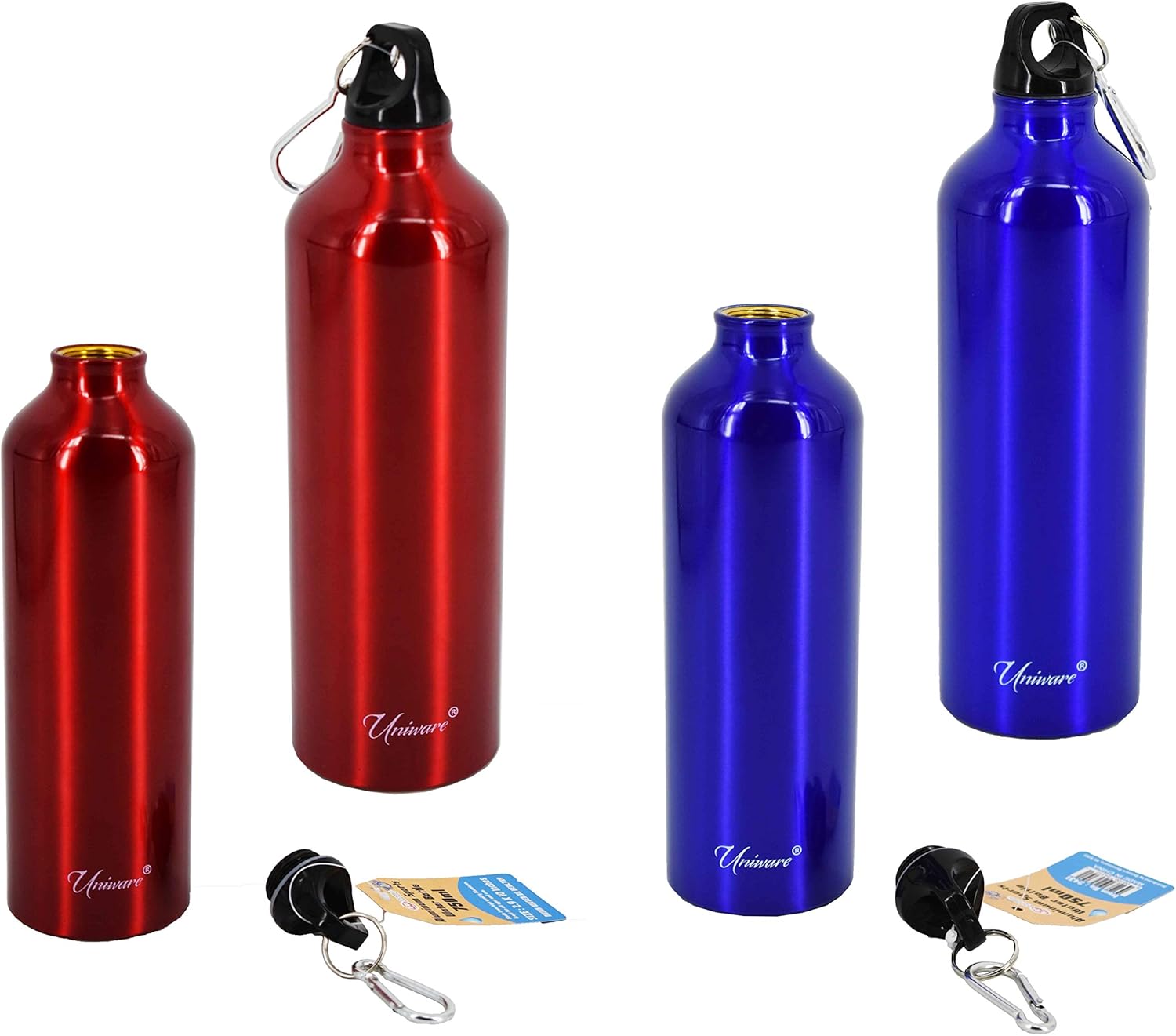 Uniware Botella de agua deportiva de aluminio con tapón de rosca negro, 25.4 fl oz (azul)