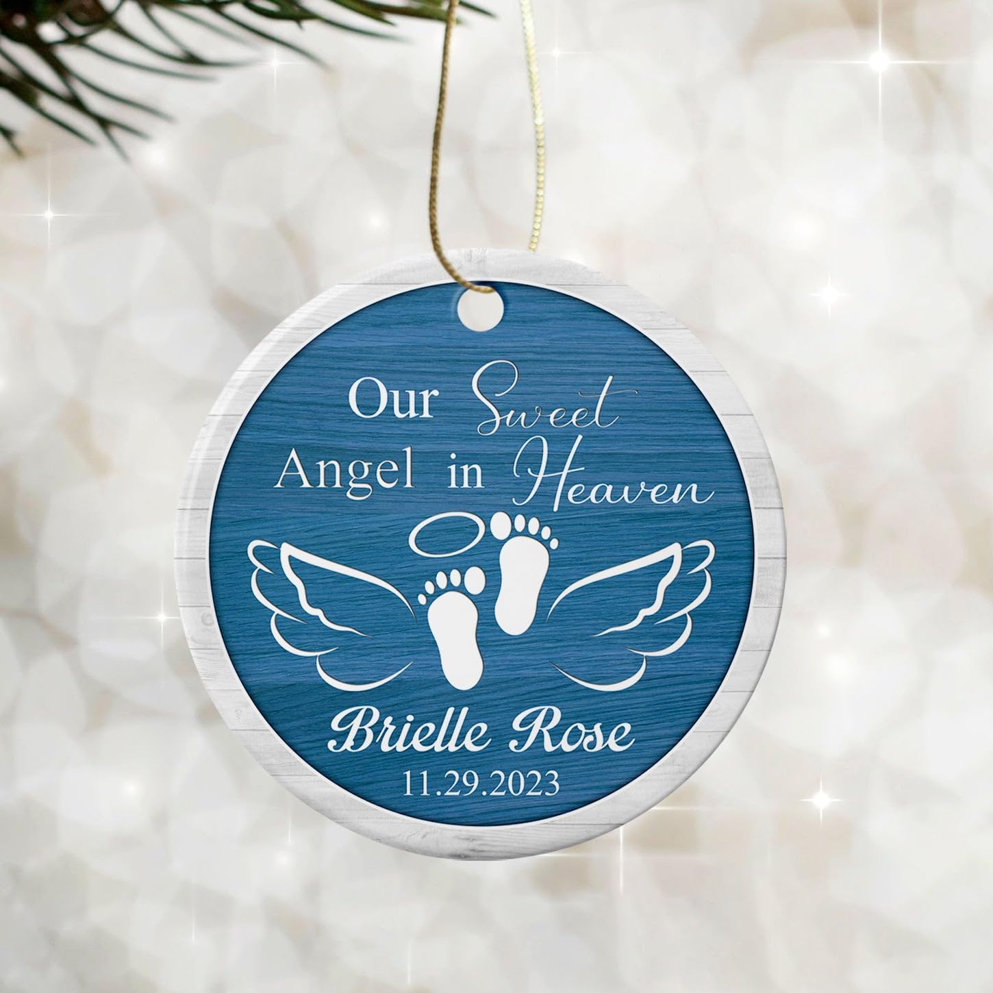 Adorno de cerámica personalizado con nuestro dulce ángel en el cielo, adorno de cerámica conmemorativo de ángel bebé 2024, adorno de año