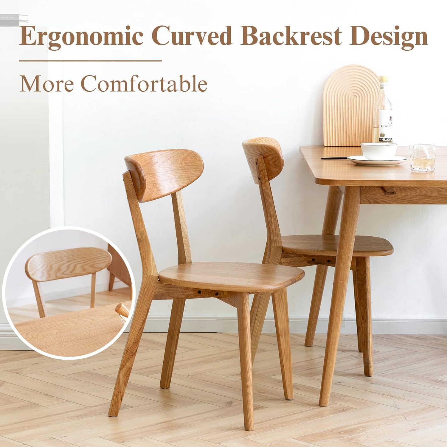 Sillas de comedor 100% madera de roble macizo, prácticas sillas de cocina para comedor, cocina, sala de estar (2, natural)