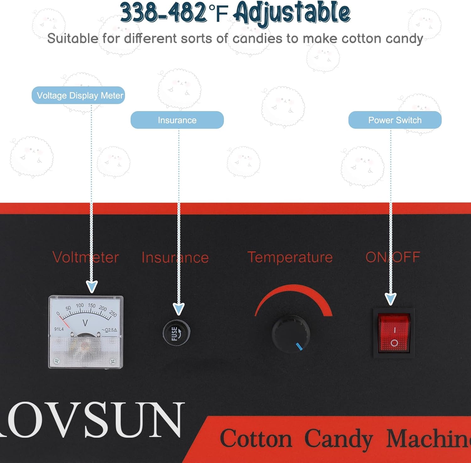 ROVSUN Máquina comercial de algodón de azúcar, 21 pulgadas, máquina eléctrica de algodón de azúcar con cuenco de acero inoxidable, cuchara de azúcar