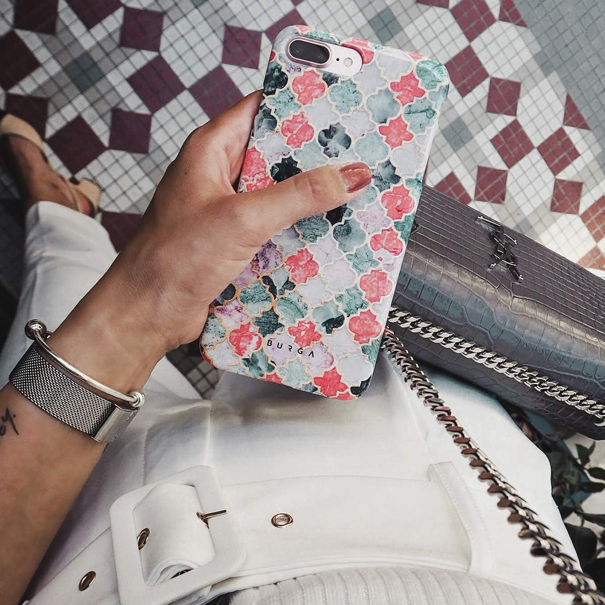 BURGA Funda para teléfono compatible con Samsung Galaxy S20 FE  Carcasa rígida híbrida de 2 capas + funda protectora de silicona  Mosaico de