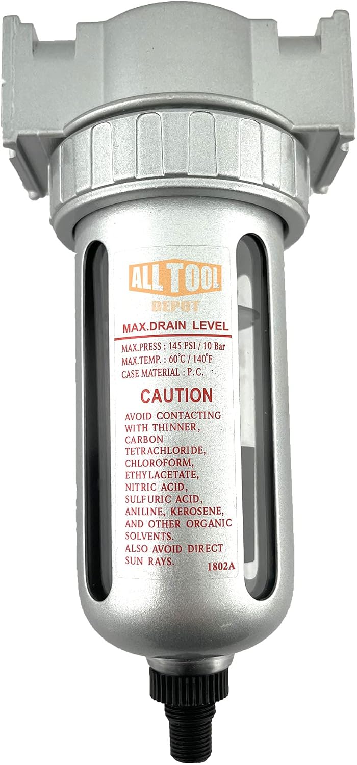 Filtro de partículas de flujo medio NPT de 14 “NPT para líneas de aire comprimido, 5u con cuenco de polietileno y protector de cuenco de metal (AUTO