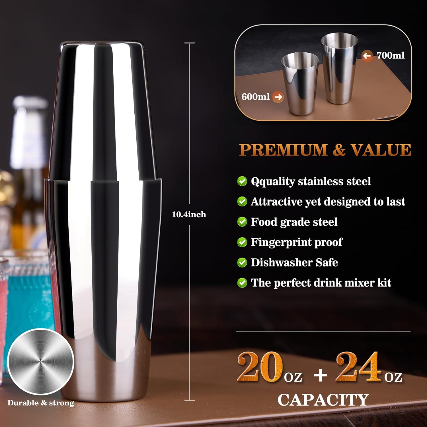 Juego de coctelera de camarero juego de herramientas de barra de 15 piezas con barra acrílica con todos los accesorios prácticos de bar, para
