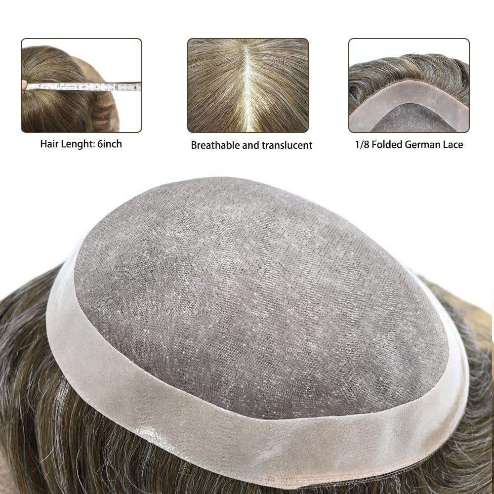 Tupé para hombres, piezas de pelo para hombres, pegadas de poliuretano alrededor de cinta fácil para hombre, tupé, negro, gris, marrón, rubio,