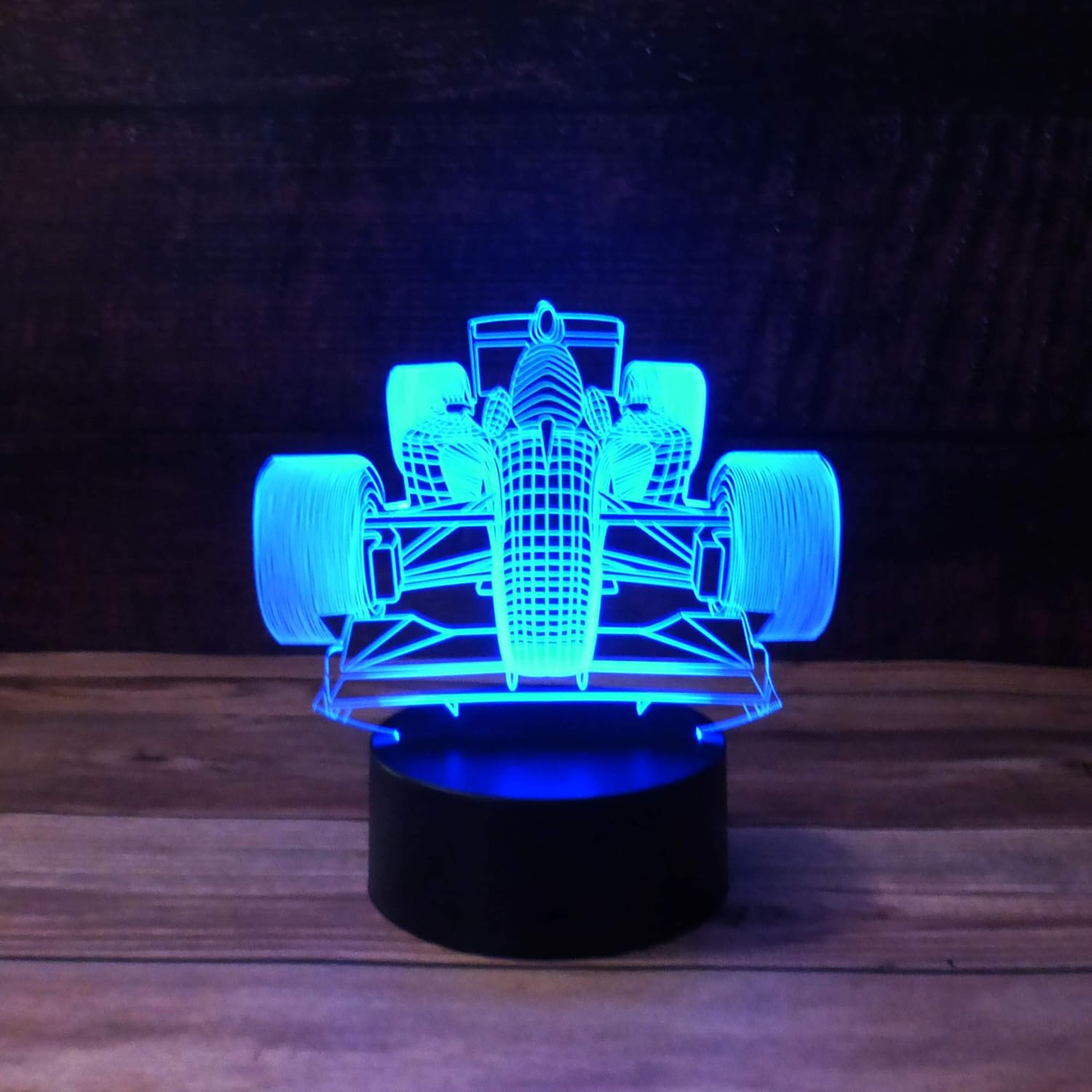Luz de escritorio 3D de Fórmula 1 para auto de carreras, base de lámpara LED de 7 colores con USB o batería y control táctil, desvanecimiento