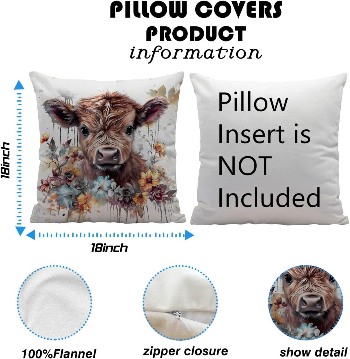 Fundas de almohada de vaca de las tierras altas de 18 x 18 pulgadas, decoración de vaca de las tierras altas, almohada de vaca, decoración de
