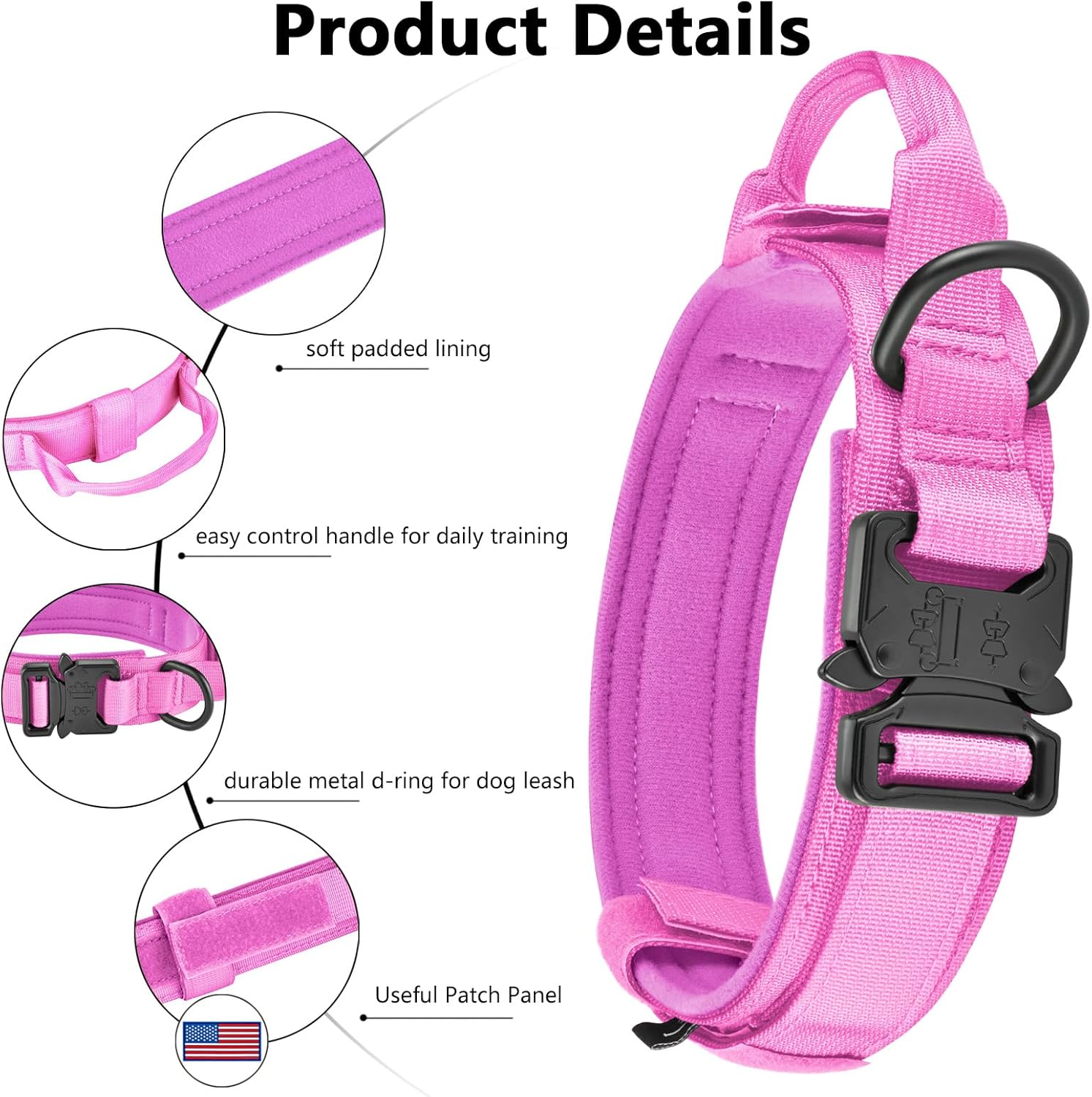 DAGANXI Collar táctico para perro, collar ajustable de nailon para entrenamiento militar con asa de control y hebilla de metal pesado para perros