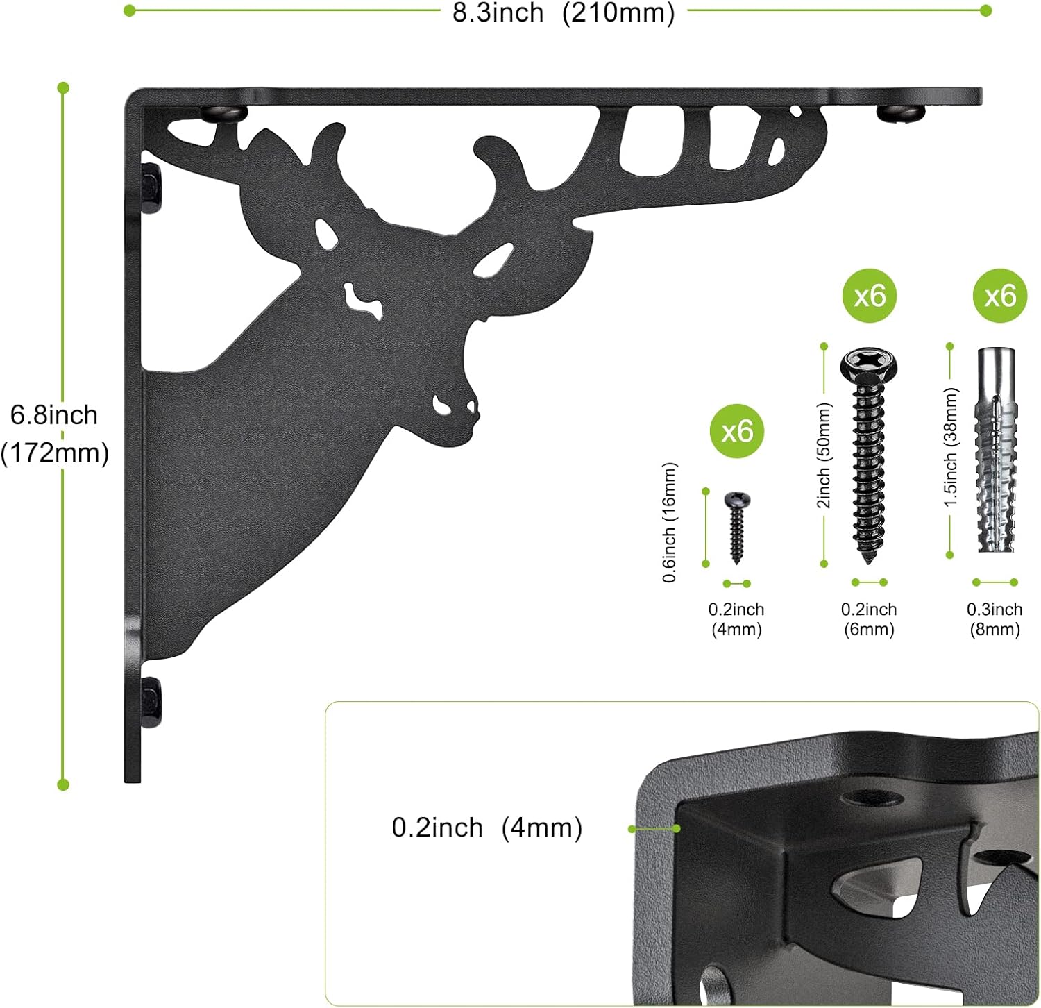 SELEWARE Soportes para estantes de ciervos, soportes de estante de pared, soportes de esquina de metal, 8 x 7 pulgadas, soporte de esquina,
