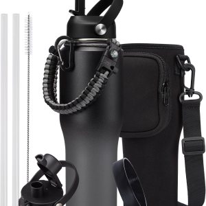 Portavasos de automóvil con aislamiento para botella de agua, vasos de acero inoxidable al vacío de 32 onzas con tapas de popote y boquilla, mango Portavasos de automóvil con aislamiento para botella de agua, vasos de acero inoxidable al vacío de 32 onzas con tapas de popote y boquilla, mango