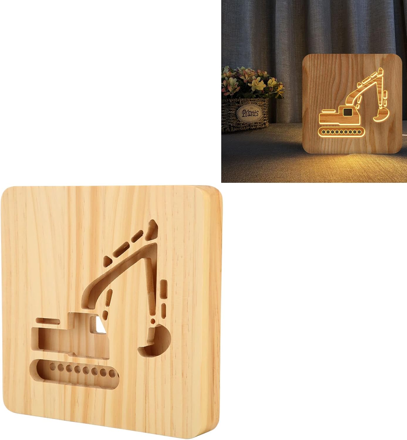 Pilipane Luz nocturna de ilusiones ópticas de 7 colores, lámpara 3D con forma de excavadora, cambio de cable USB, lámpara de mesa LED táctil como