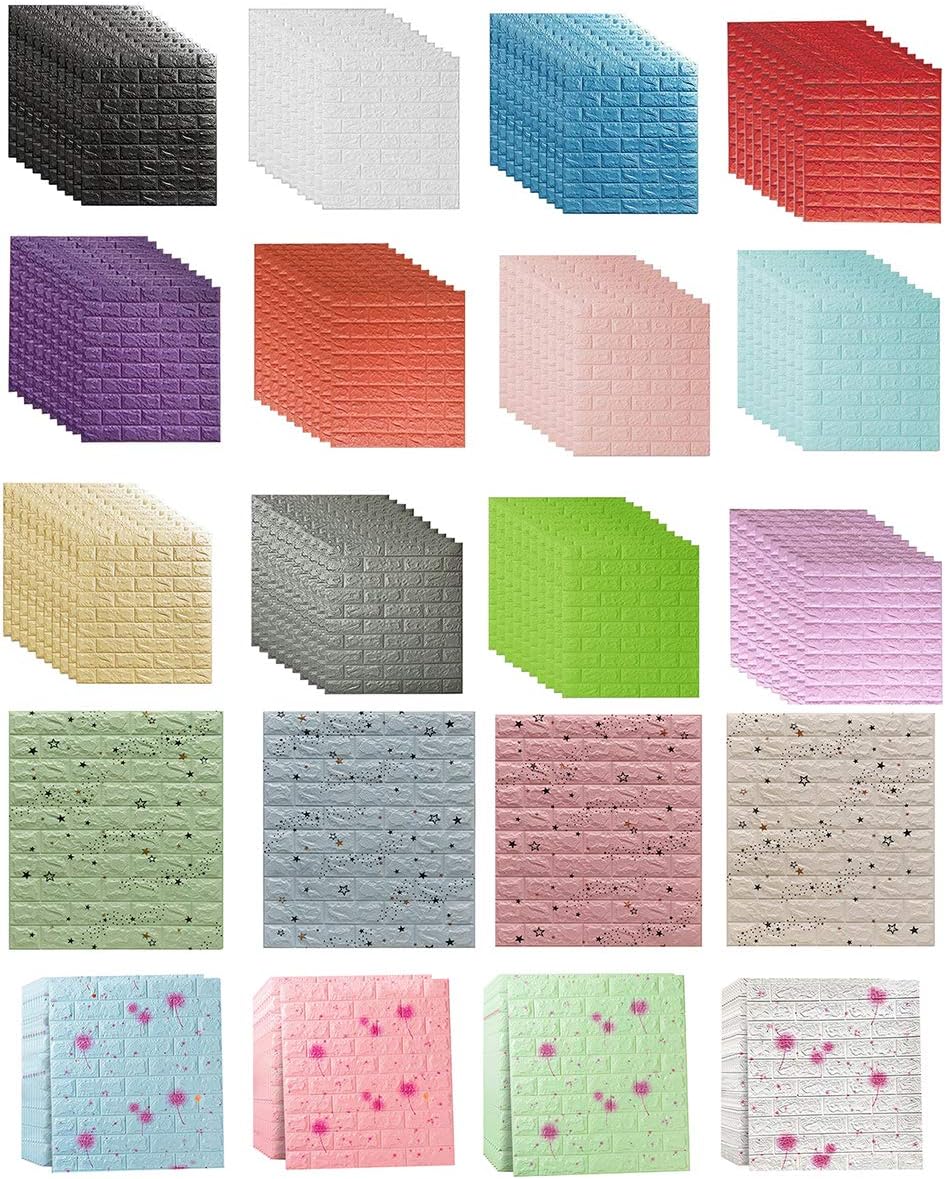 Paquete de 2 paneles de pared autoadhesivos de espuma de ladrillo 3D de 27.6 x 30 pulgadas, papel tapiz adhesivo de pared para el hogar, dormitorio,