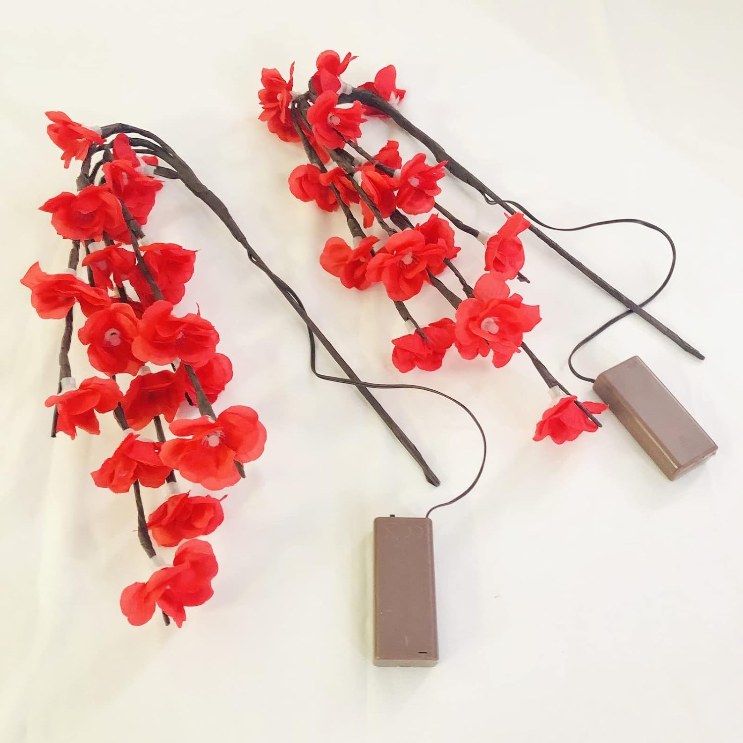 Paquete de 2 luces LED rojas de ramas Bossom de ciruela, funciona con pilas, ramas artificiales, lamei floral, pequeñas ramitas de 30 pulgadas, 20