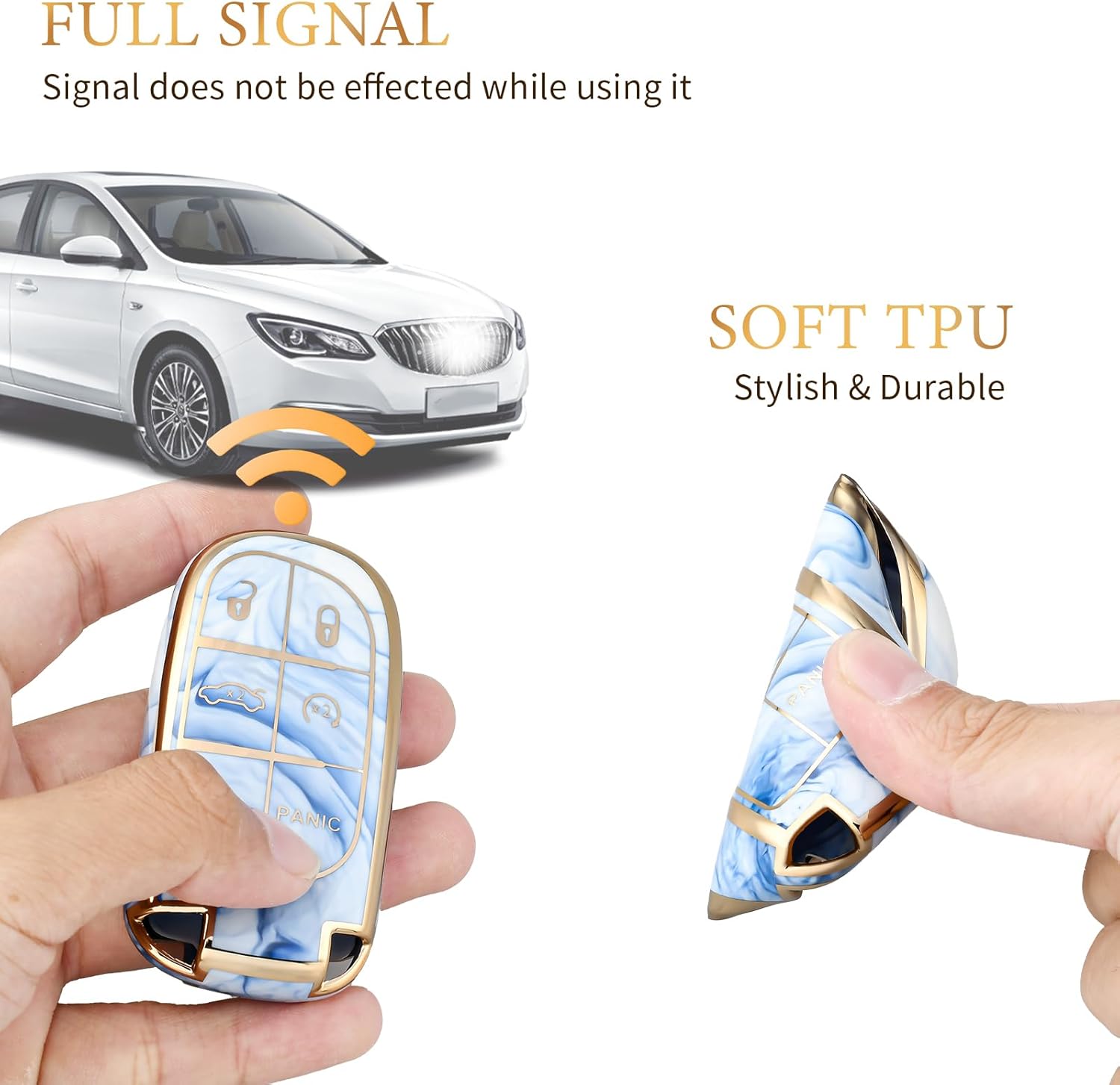 OFFCURVE Funda para llavero de coche compatible con Jeep y Dodge A5, Llavero de oro azul